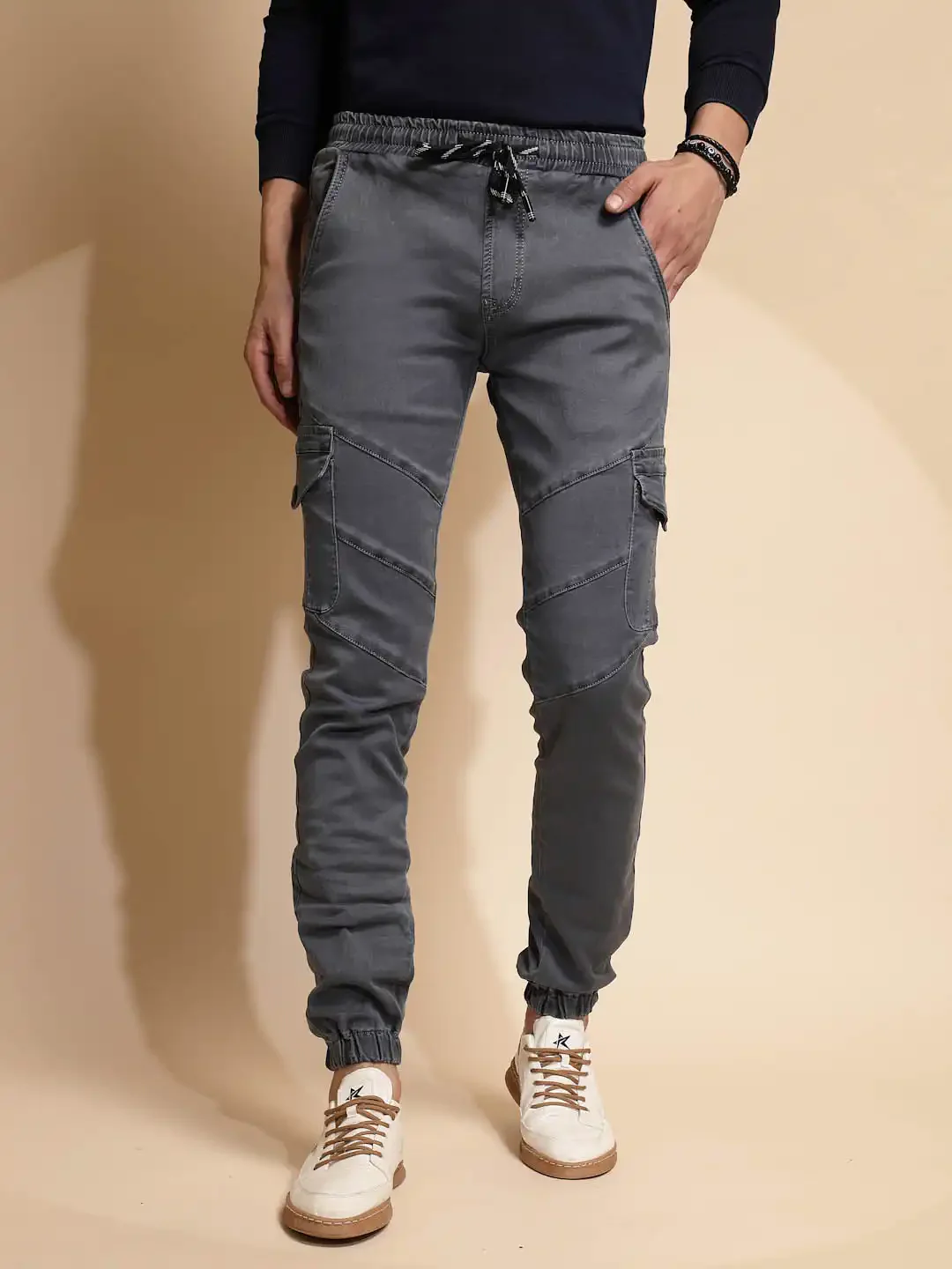 Grey Mid Rise Cotton Blend Jogger - Image 9