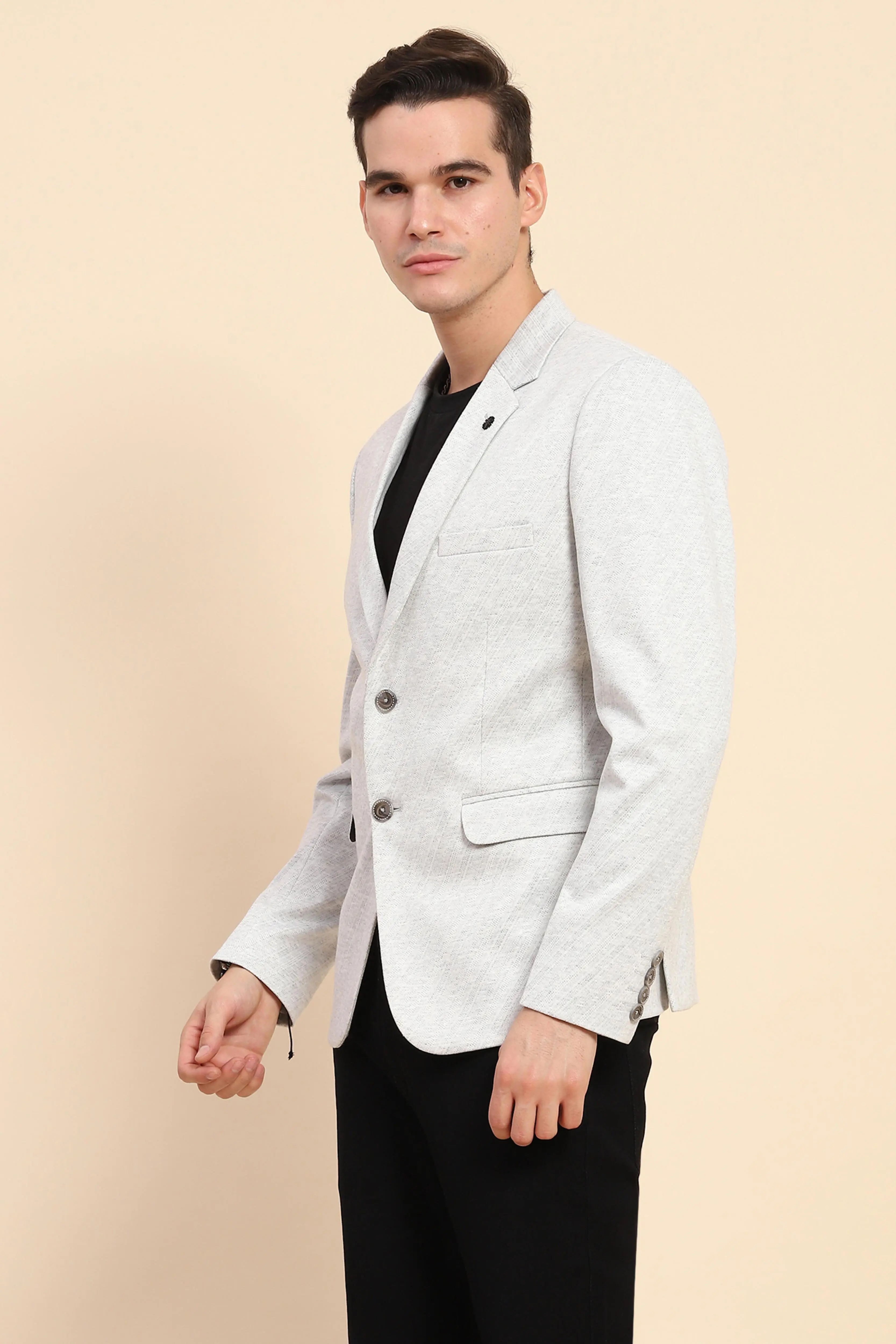 Grey Diagonal Line Textured Coat - Image 2