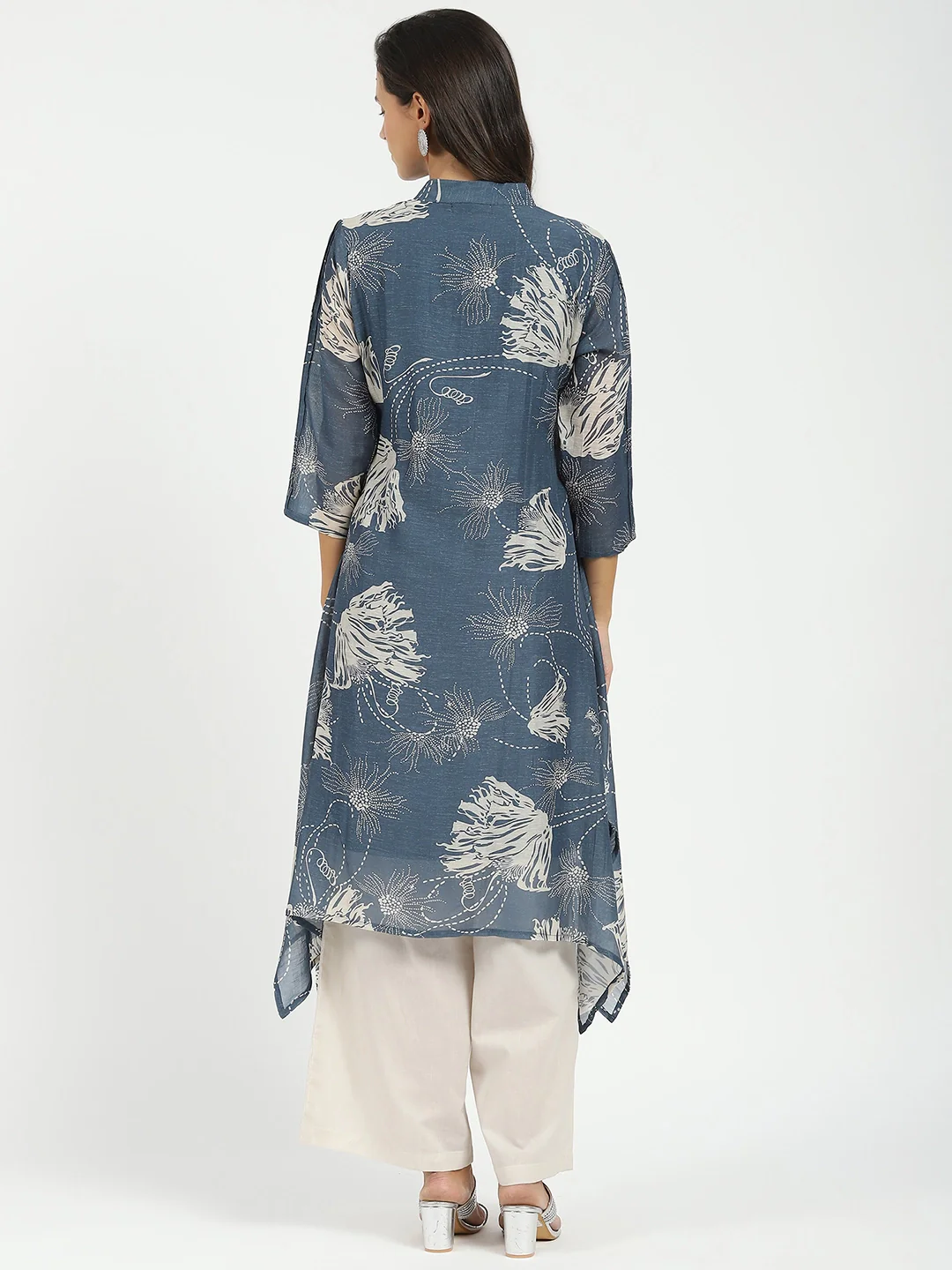 Grey Printed A-Line Kurta Set - Image 12