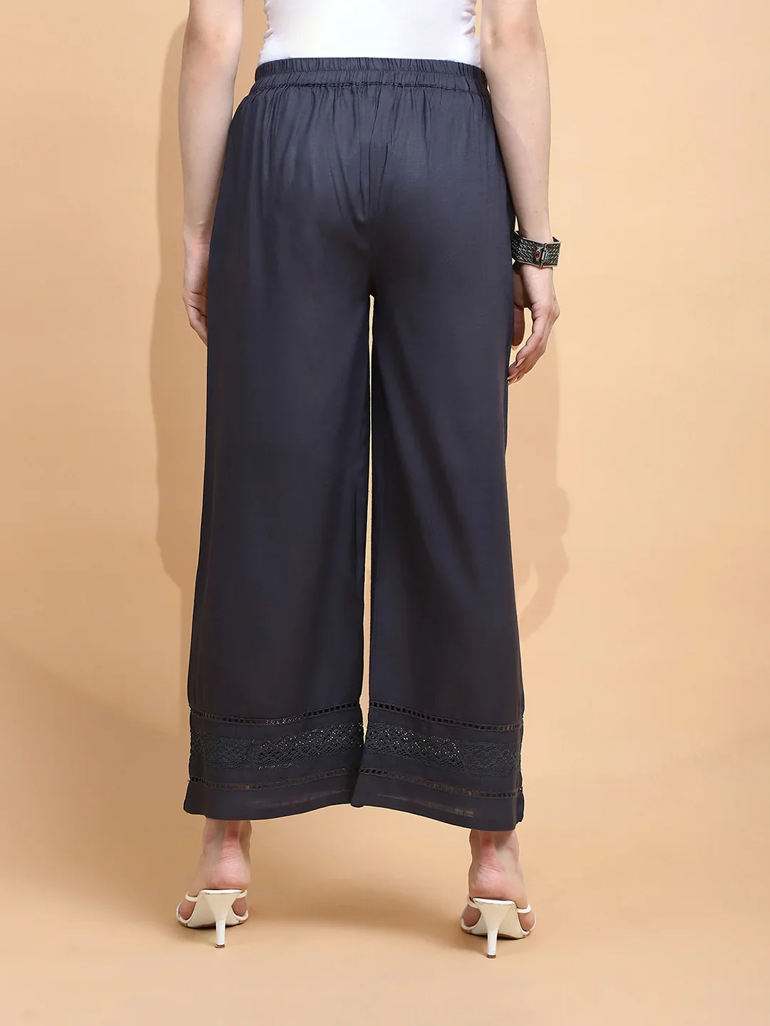 Grey Rayon Blend Loose Fit Palazzo - Image 13