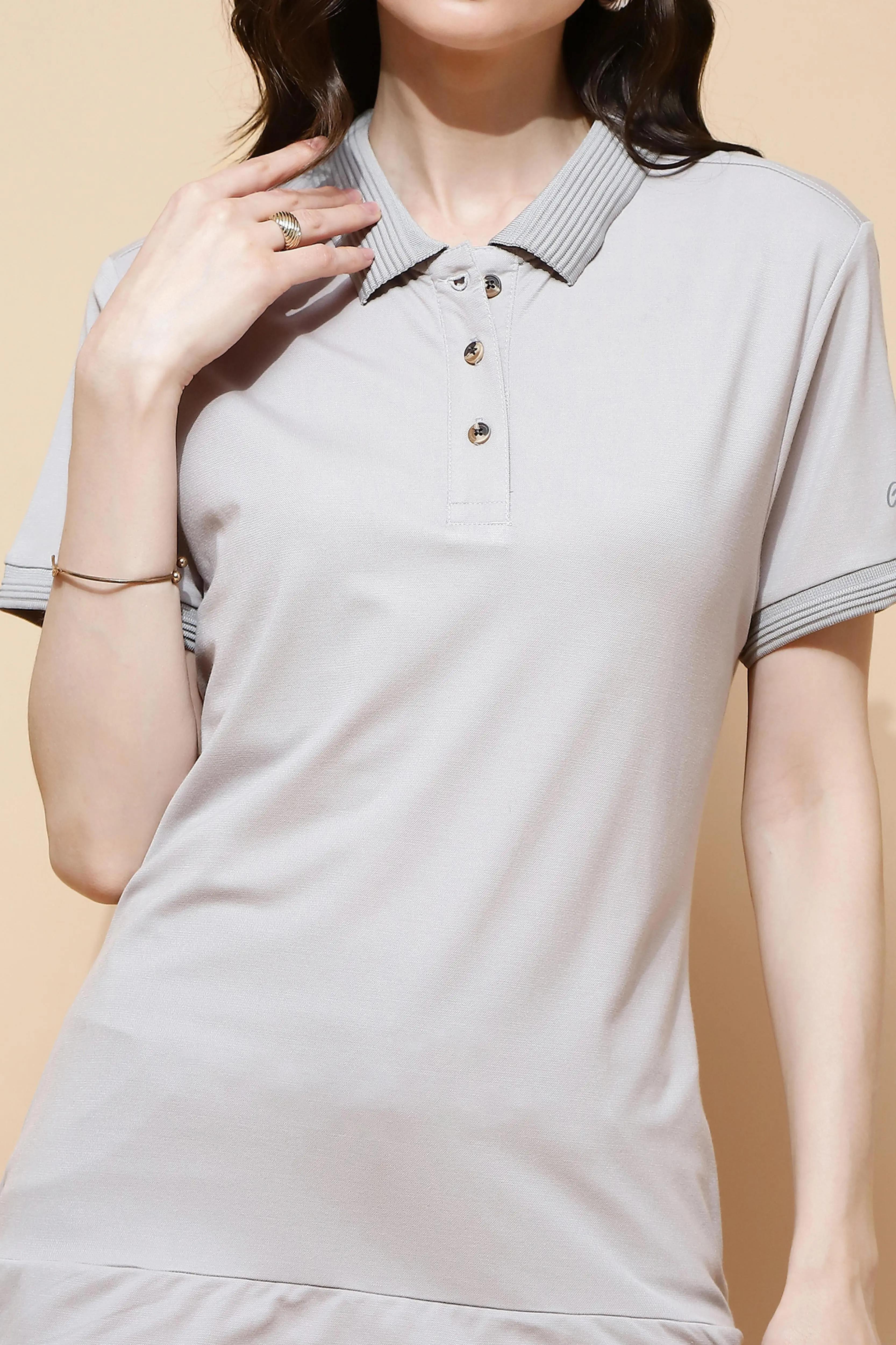 Grey Stretch Knit T-Shirt - Image 5