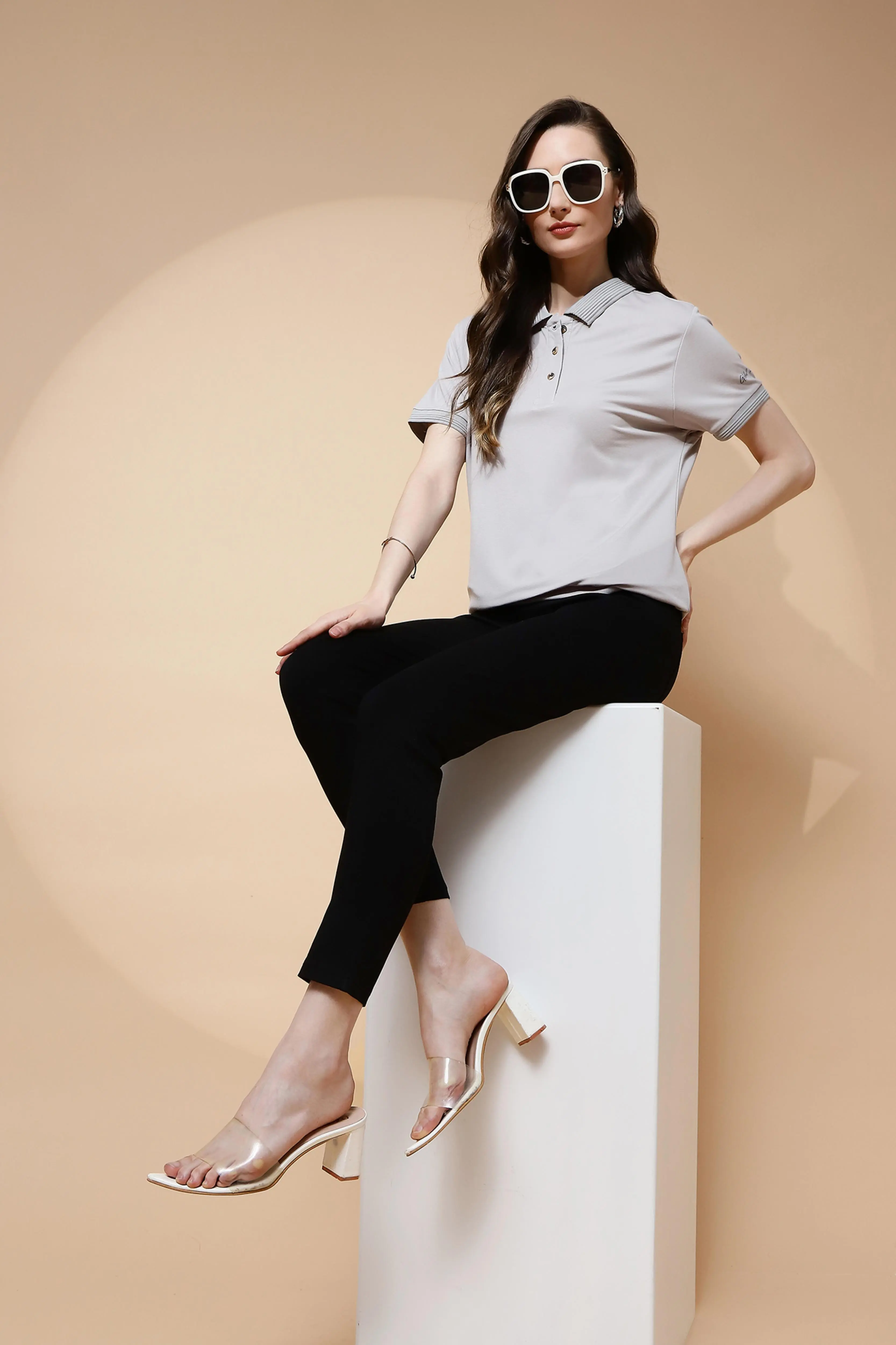 Grey Stretch Knit T-Shirt - Image 6