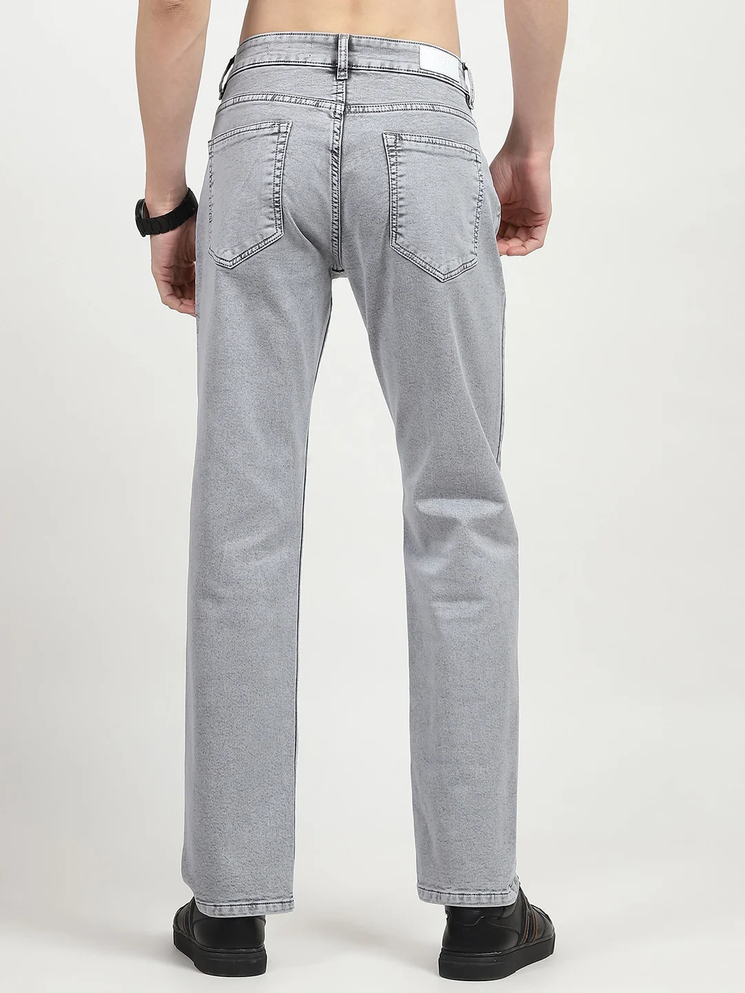 Grey Cotton Regular Fit Jeans - Image 10