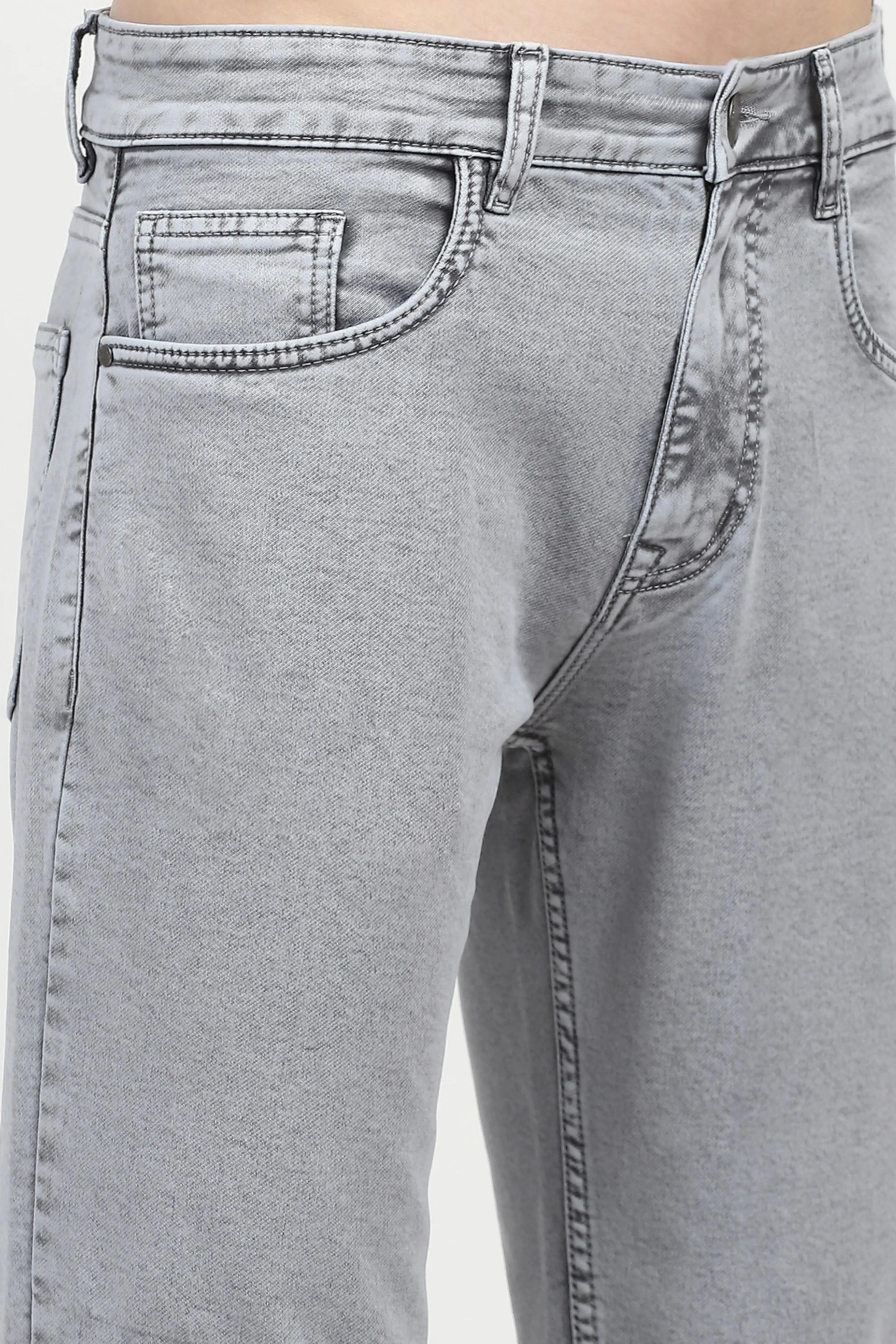 Grey Cotton Regular Fit Jeans - Image 5
