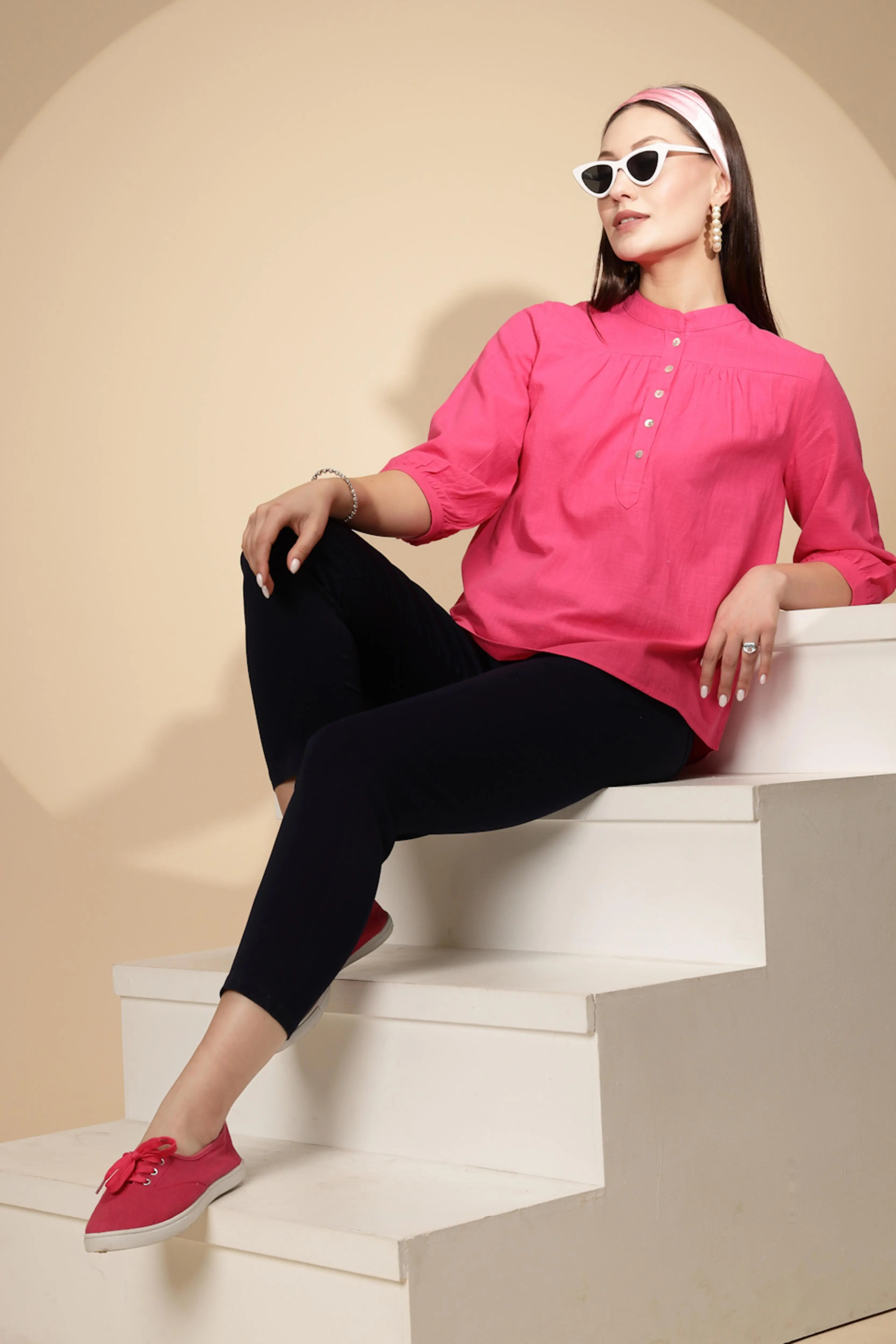 Hot Pink Cotton Solid Top - Image 8