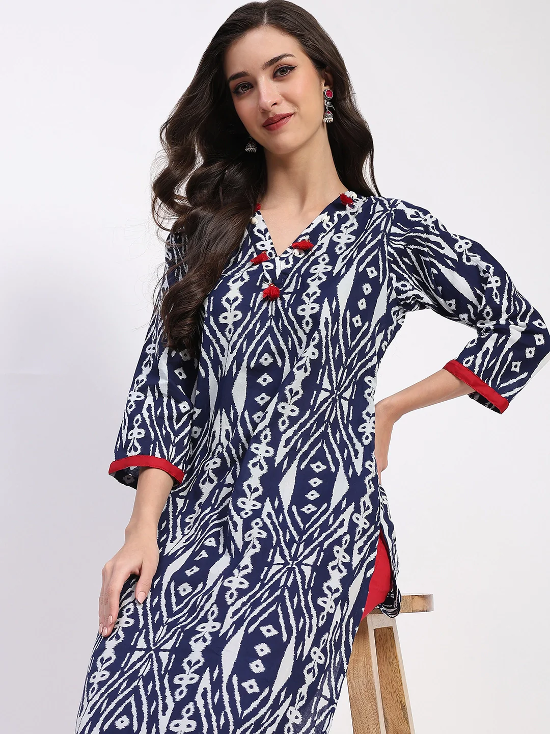Indigo Cotton Printed Kurta - Image 8