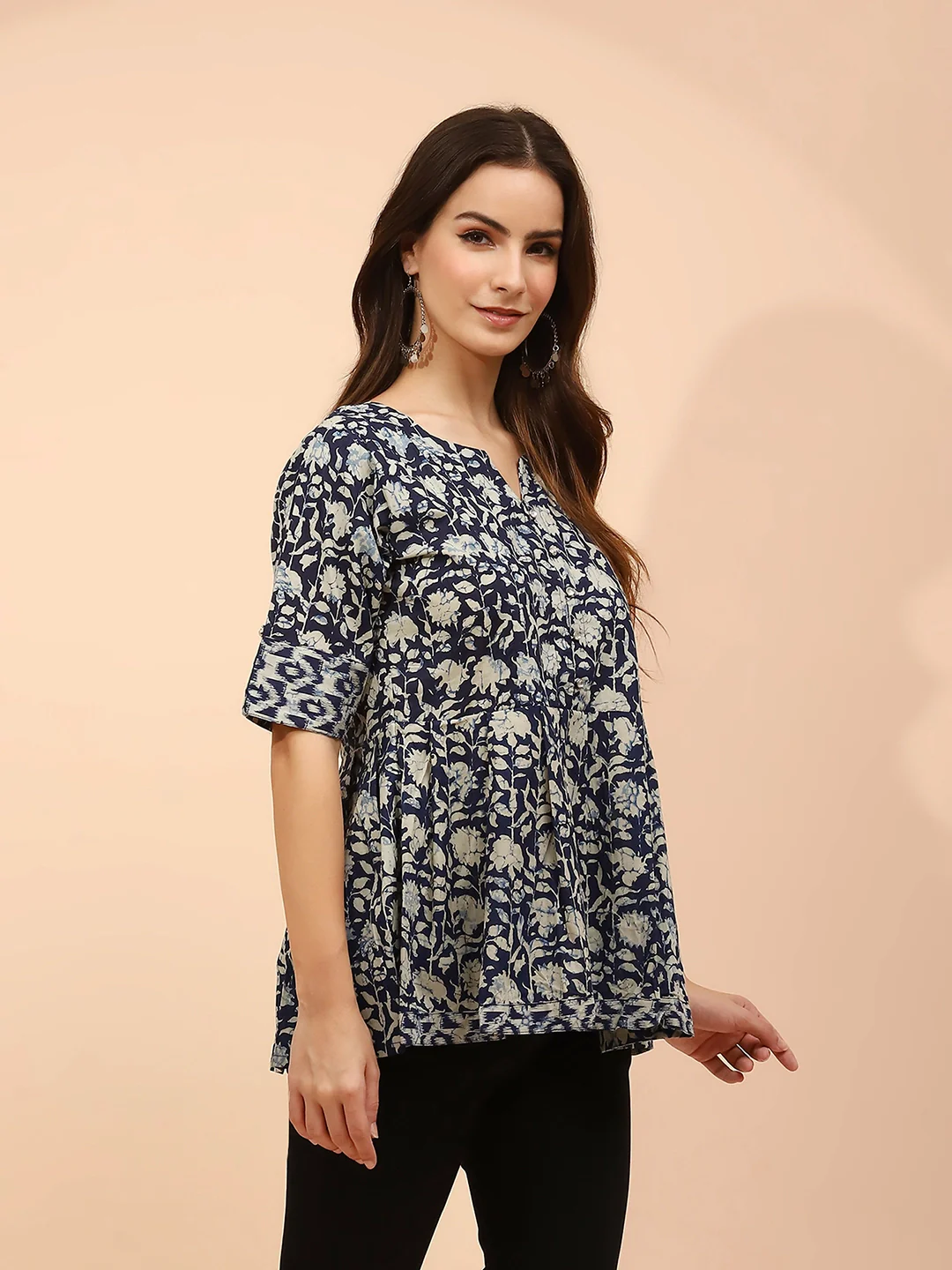 Indigo Floral Printed Cotton Tunic - Image 11