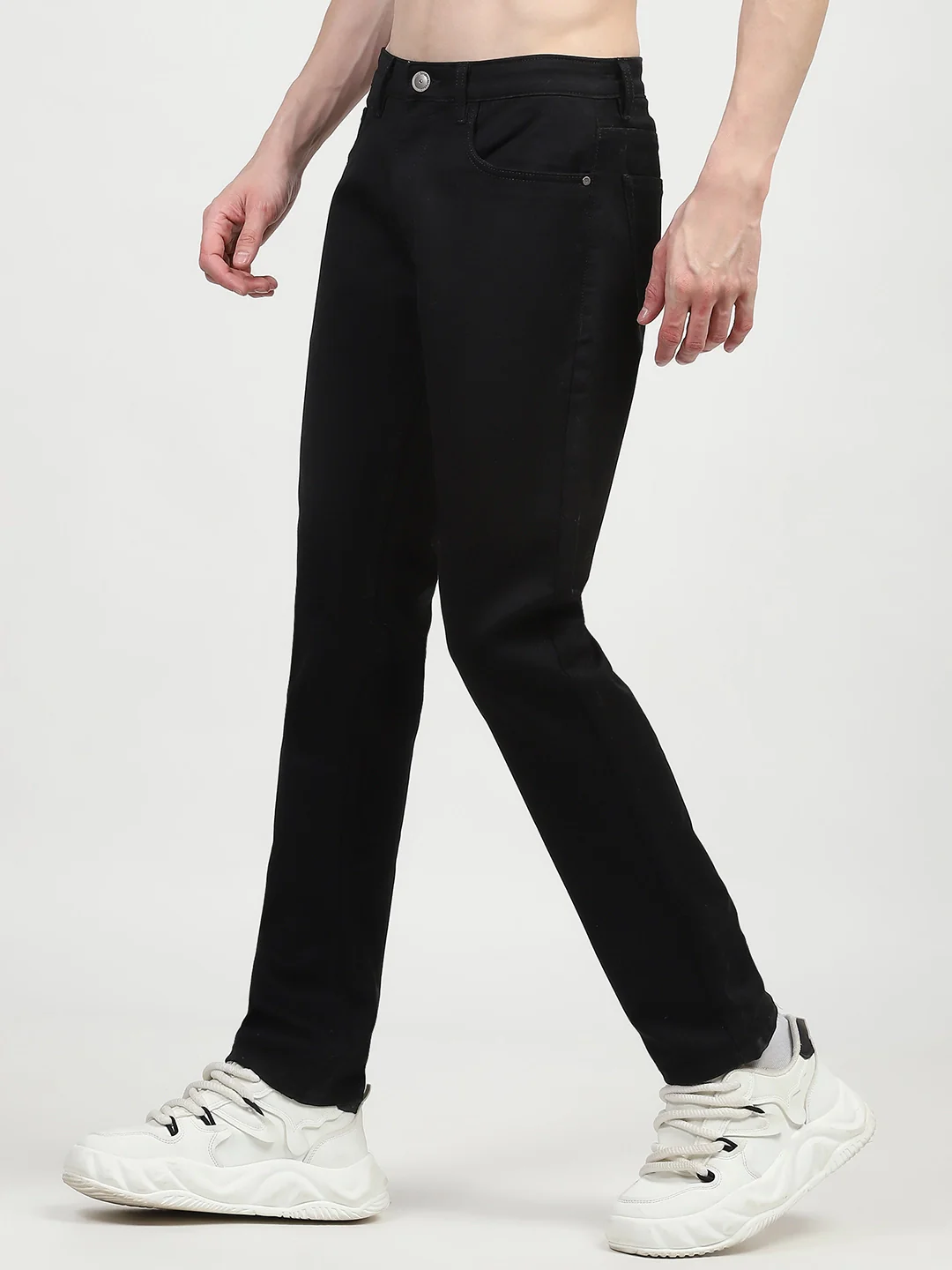 Black Cotton Regular Fit Jeans - Image 9