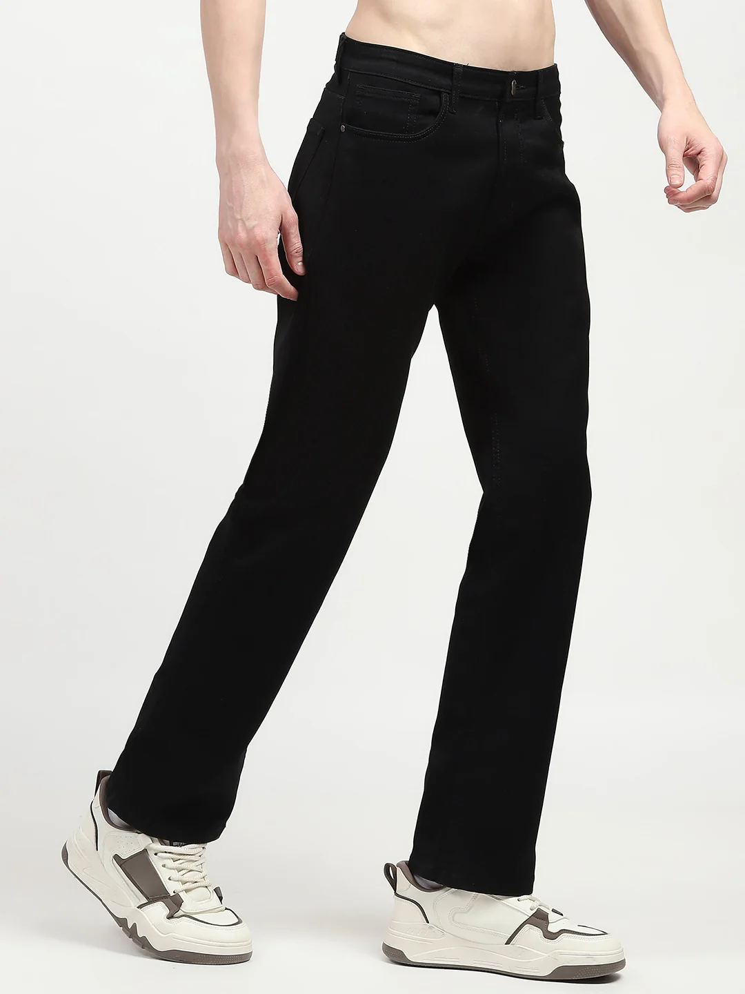 Jet Black Cotton Regular Fit Jeans - Image 9