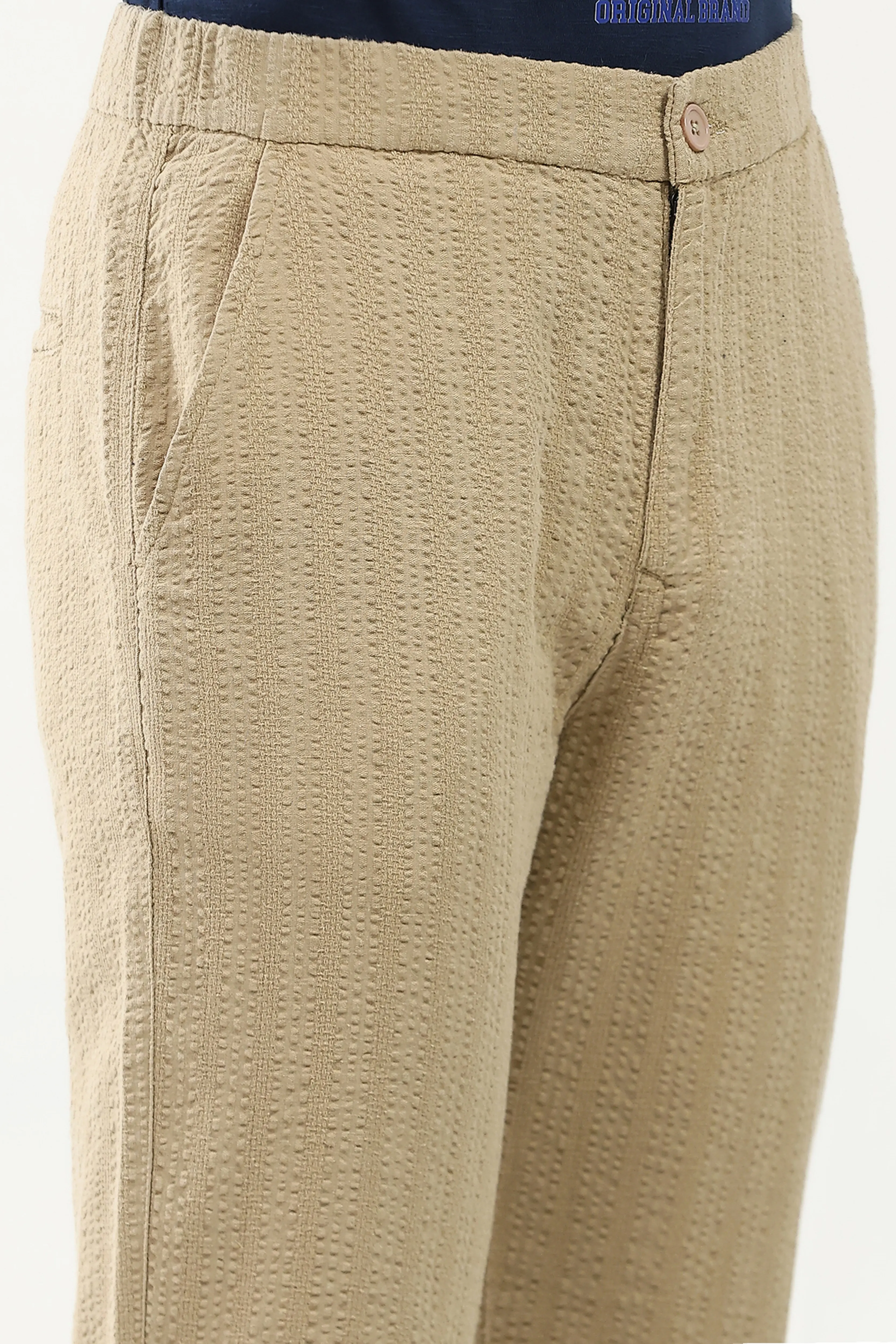 Khakhi Self-Striped Cotton Trousers - Image 6