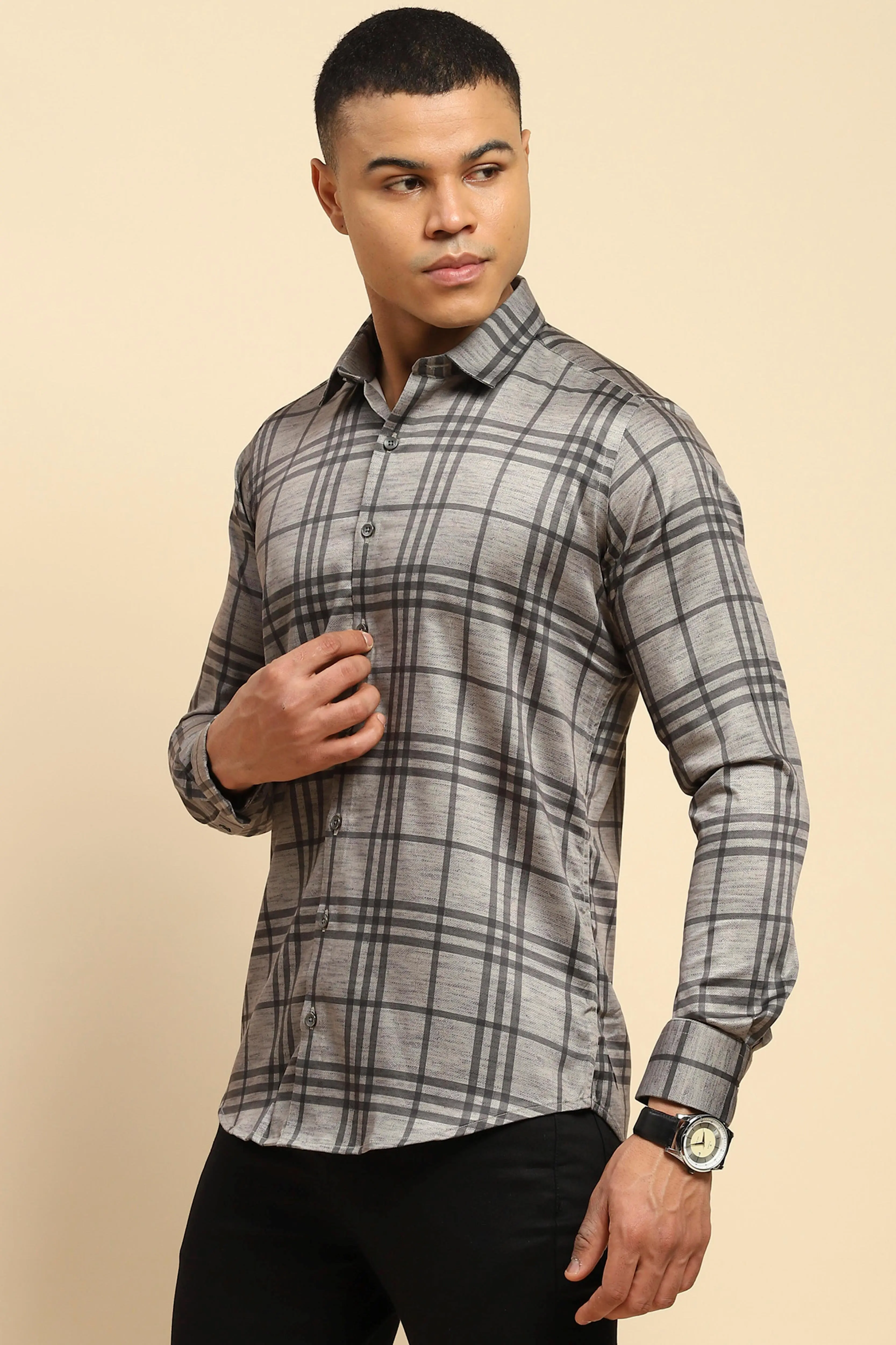 Grey Cotton Blend Tailored fit Shirt - Image 2
