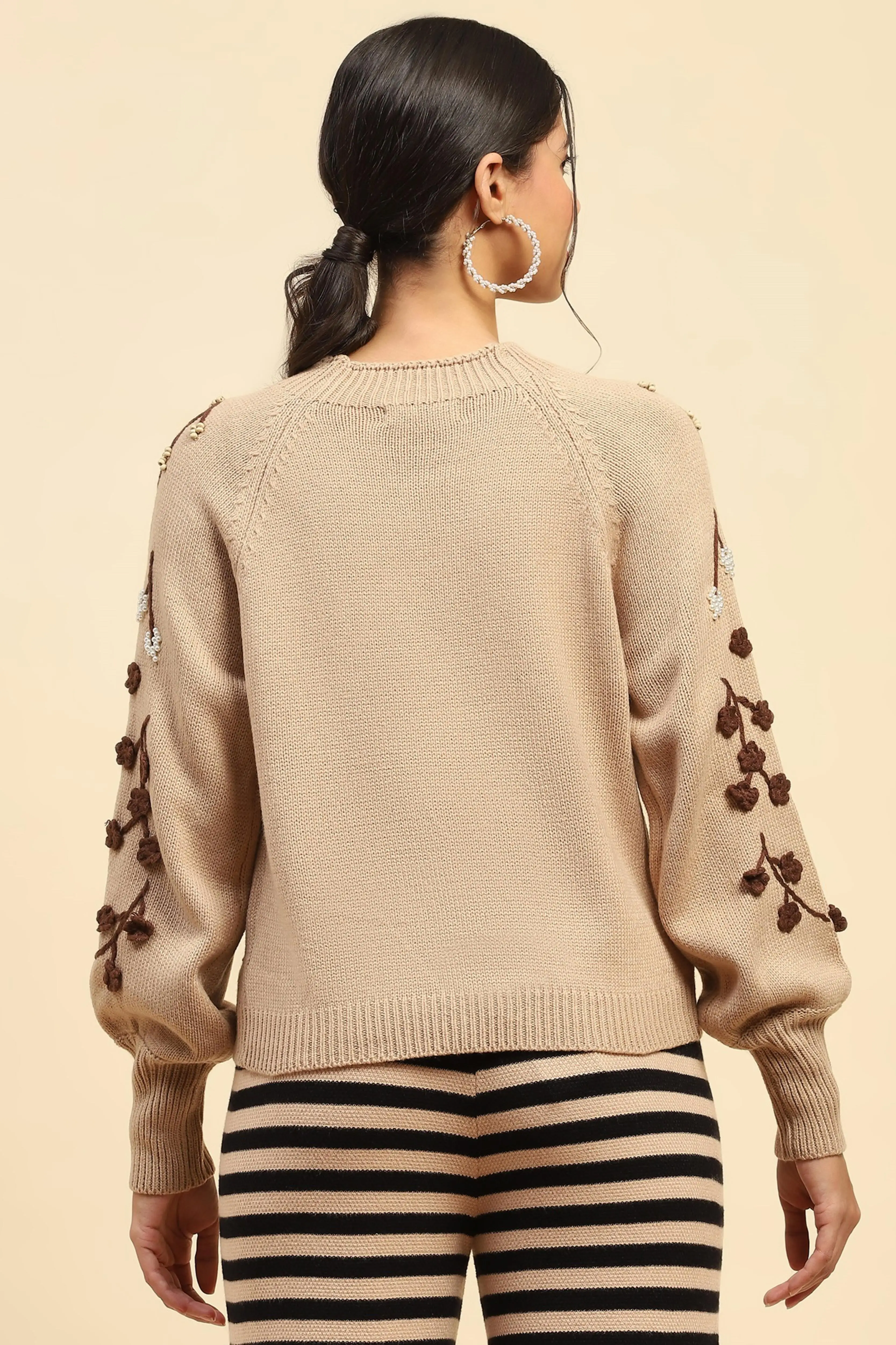 Khaki Embroidered Viscose Sweater - Image 4