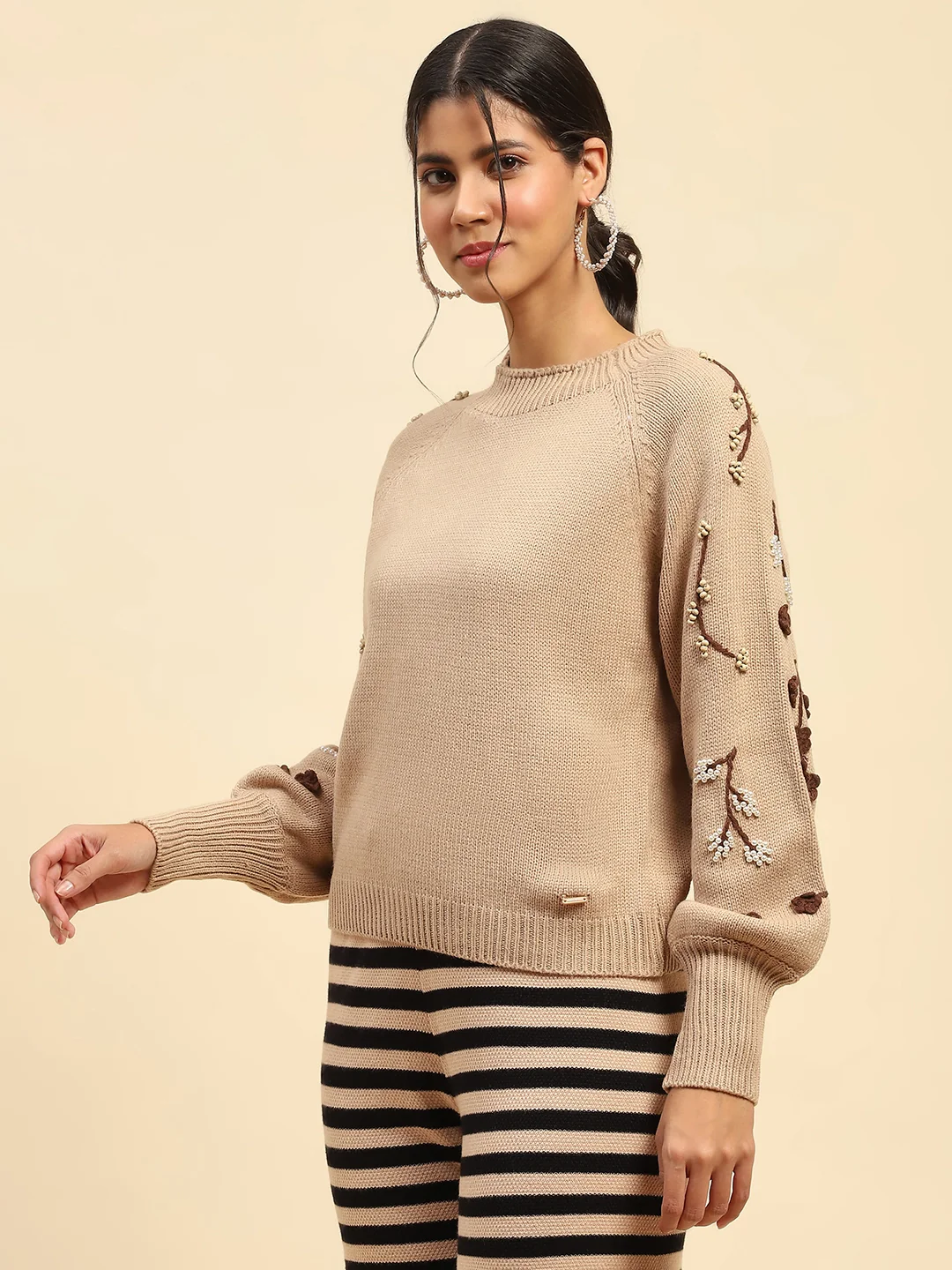 Khaki Embroidered Viscose Sweater - Image 7