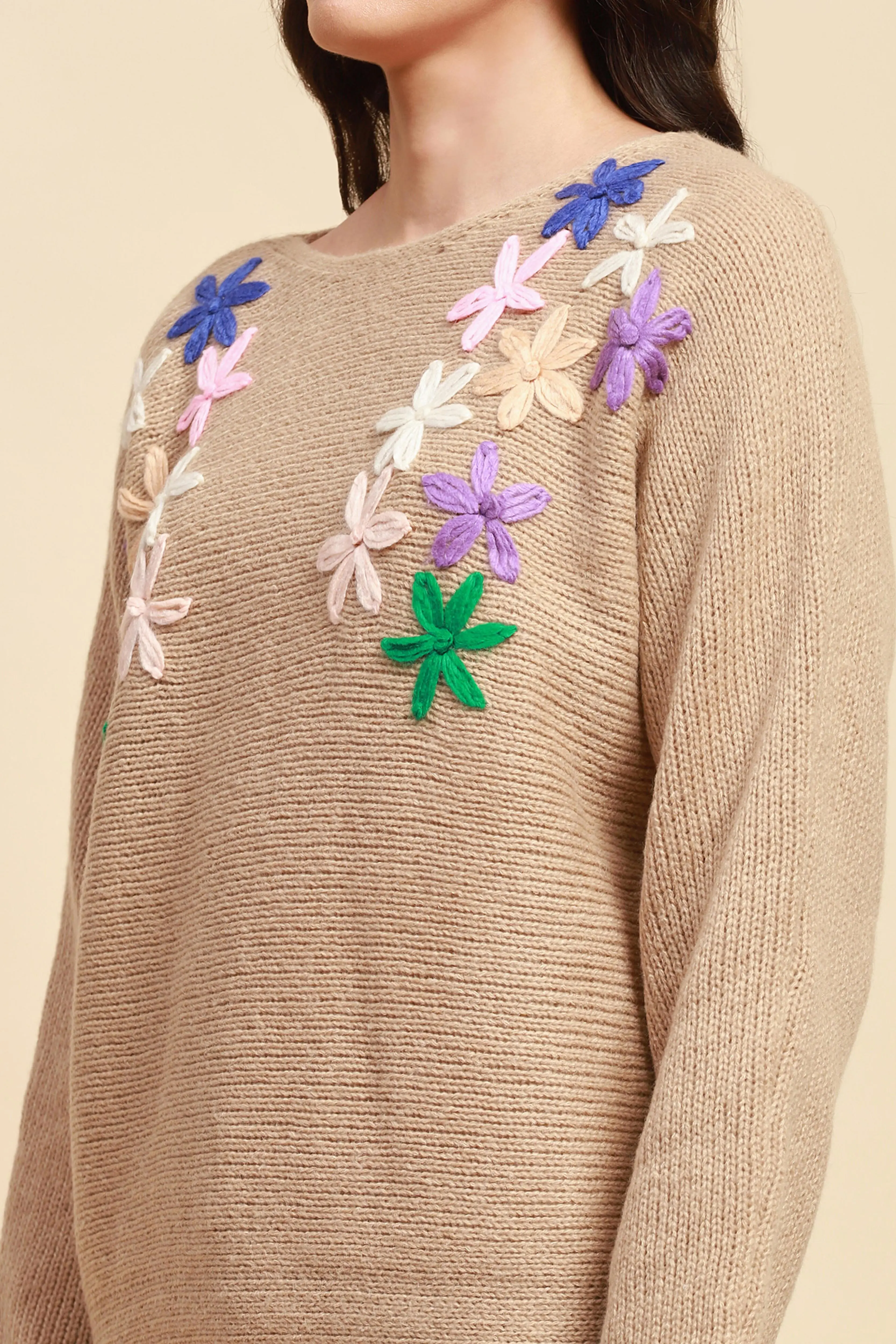 Khaki Loose Embroidered Pullover - Image 5