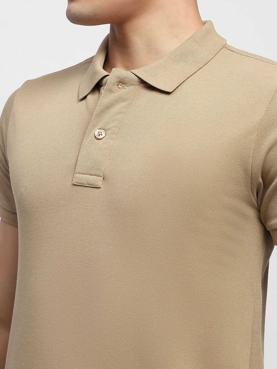 Khaki Solid Cotton Blend Polo T-Shirt - Image 11