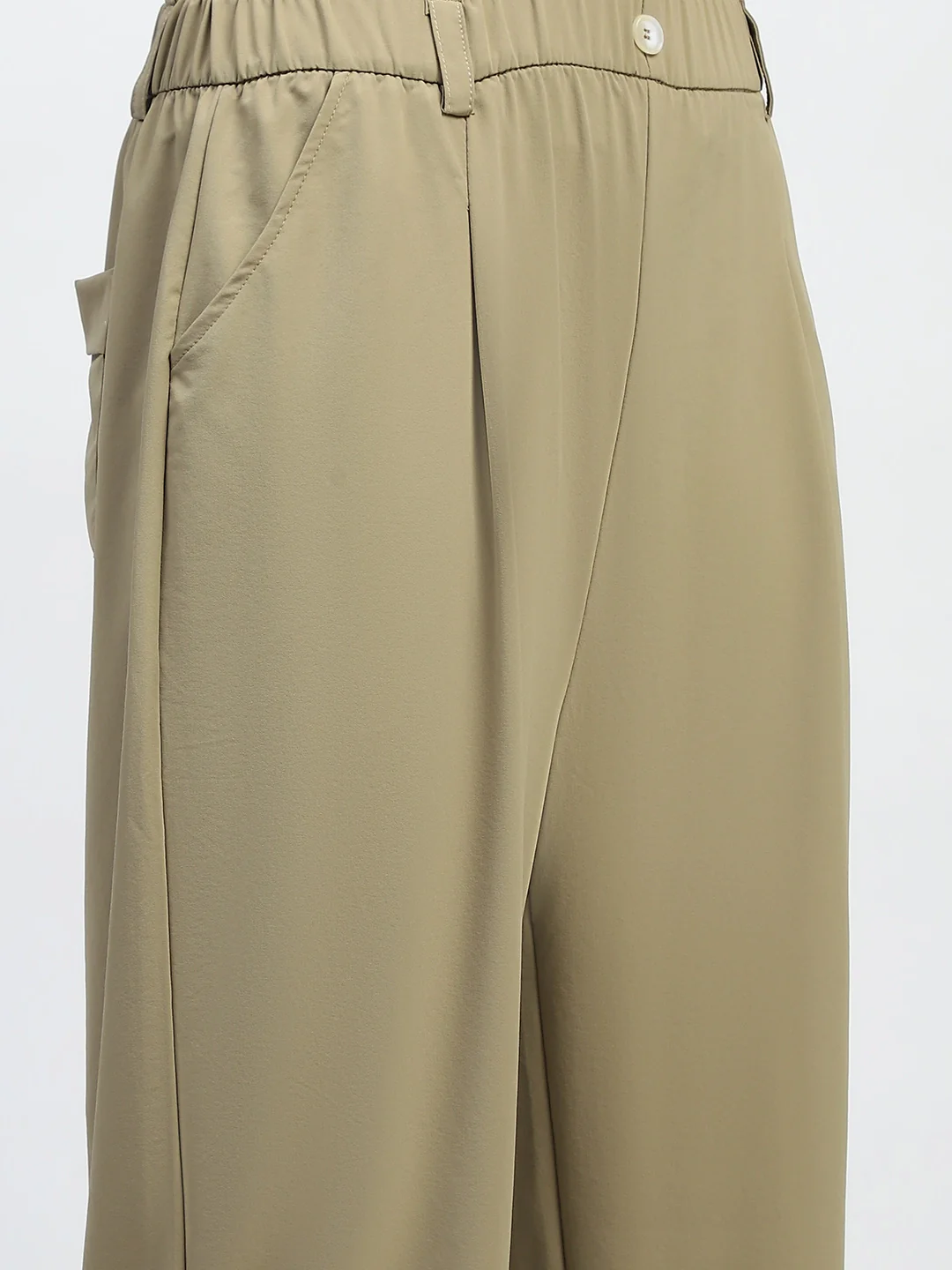 Khaki Solid Nylon Relaxed Fit Lower - Image 11