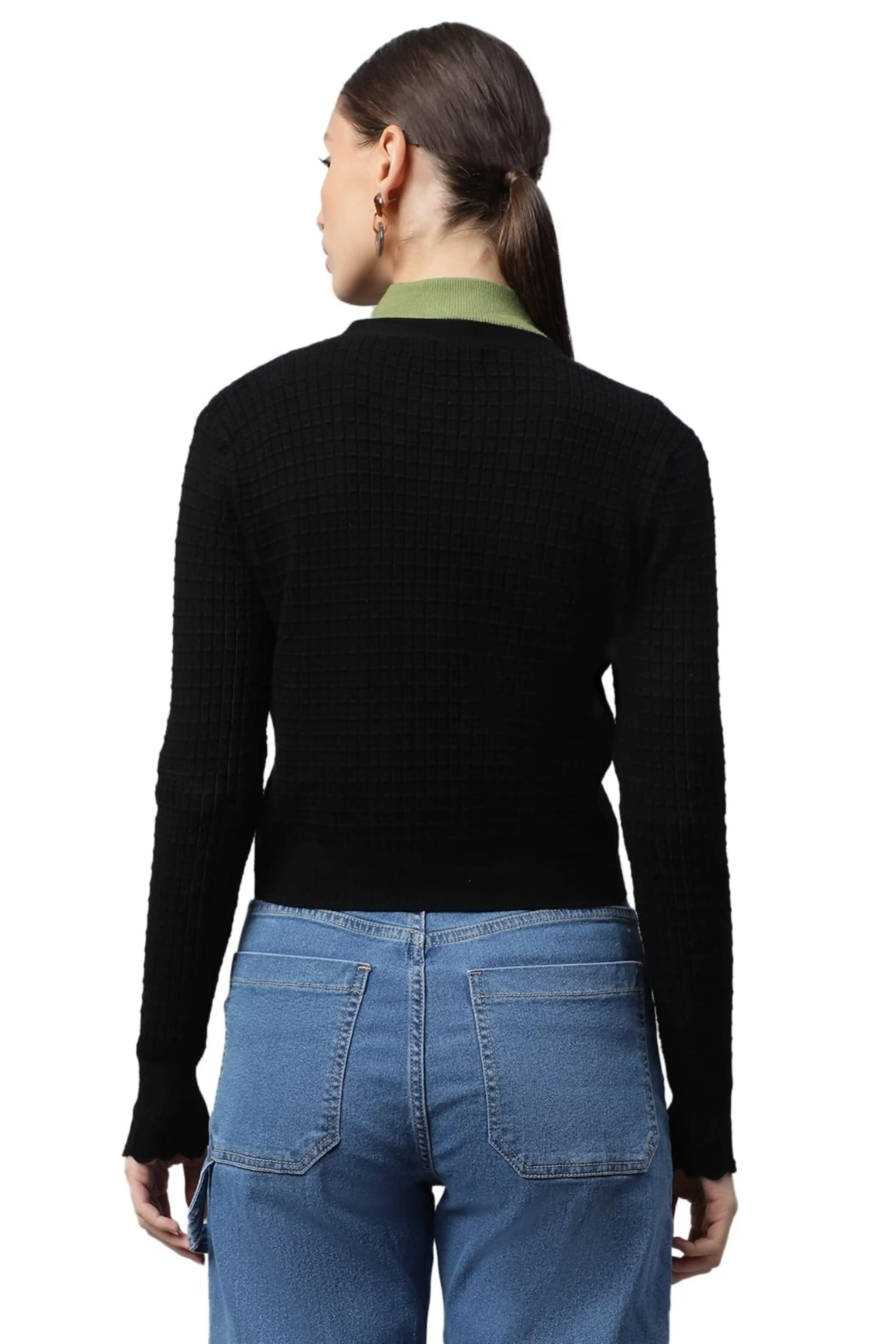 Black Jacquard Crop Cardigan - Image 4