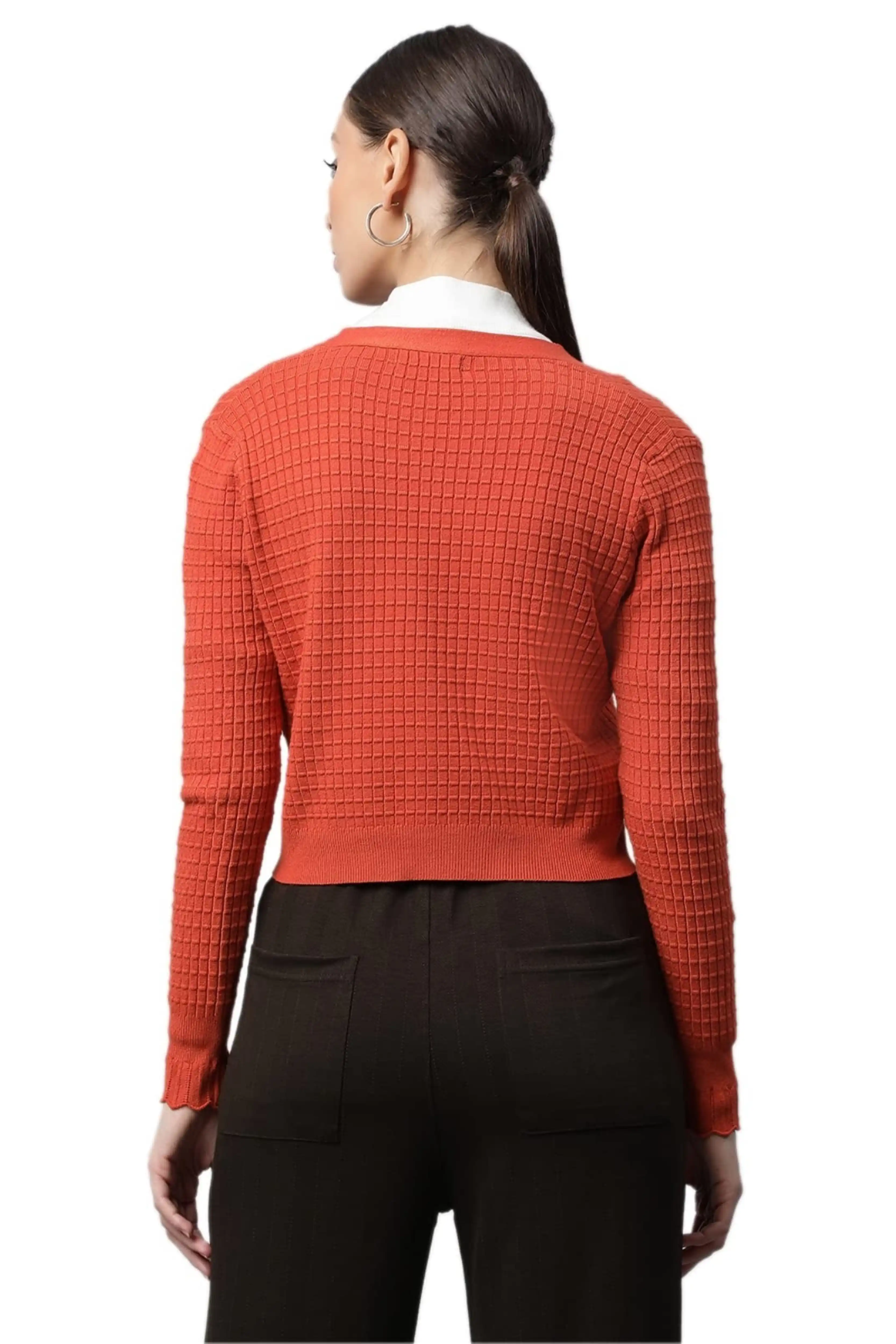 Rust Jacquard Crop Cardigan - Image 4