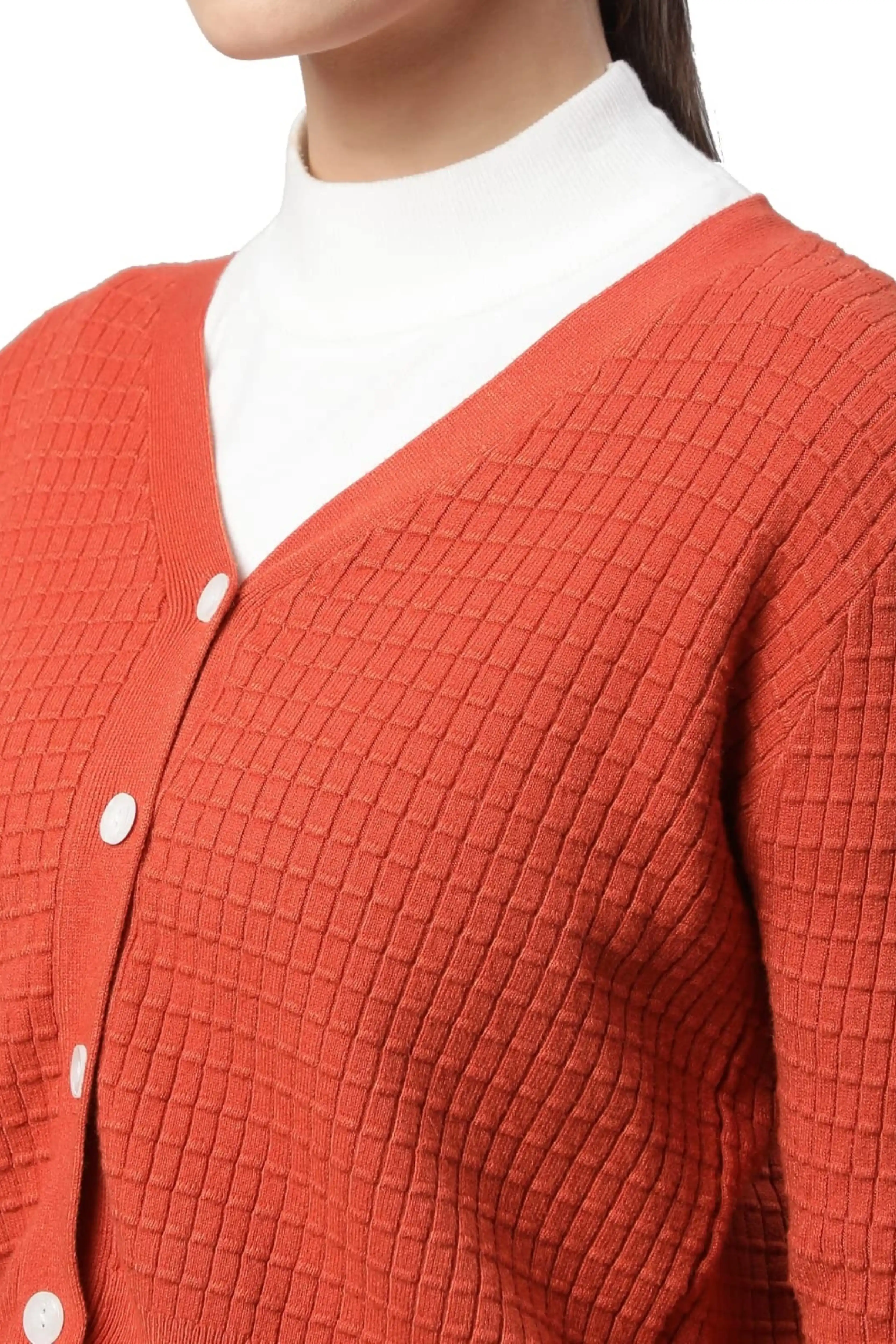 Rust Jacquard Crop Cardigan - Image 5
