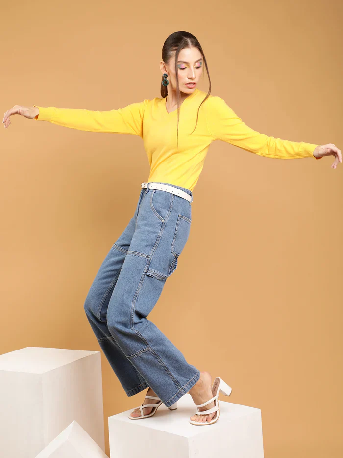 Blue Straight Leg High Rise Jeans - Image 6