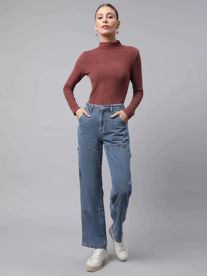 Blue Straight Leg High Rise Jeans - Image 7