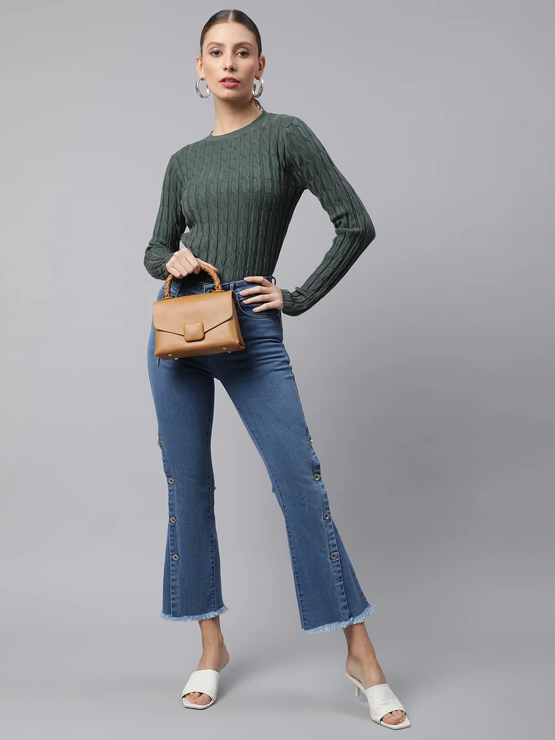 High Rise Blue Stylized Fit & Flare Jeans - Image 5