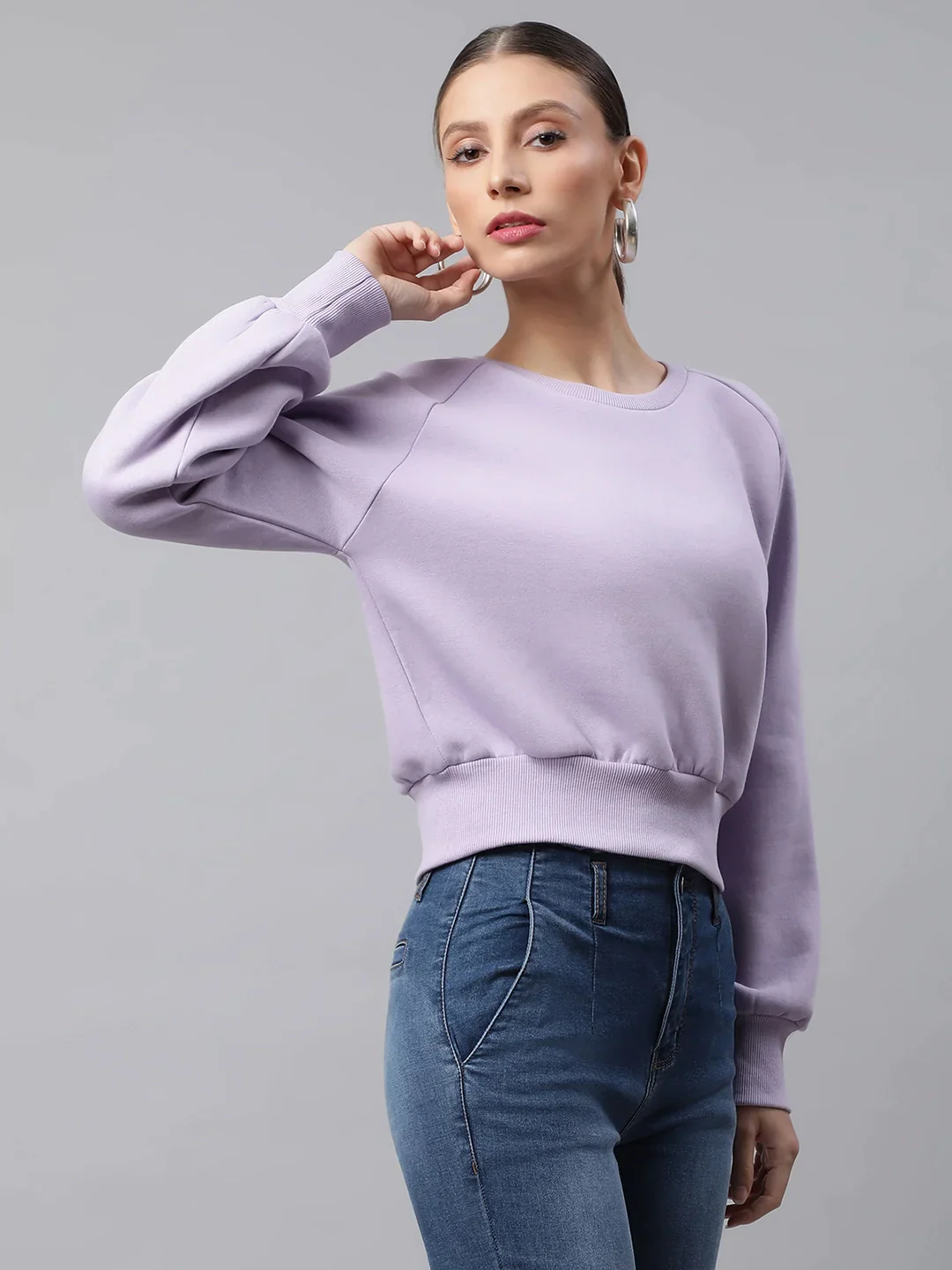 Lilac Raglan Sleeves Anti Fit Fleece Sweatshirt - Image 5