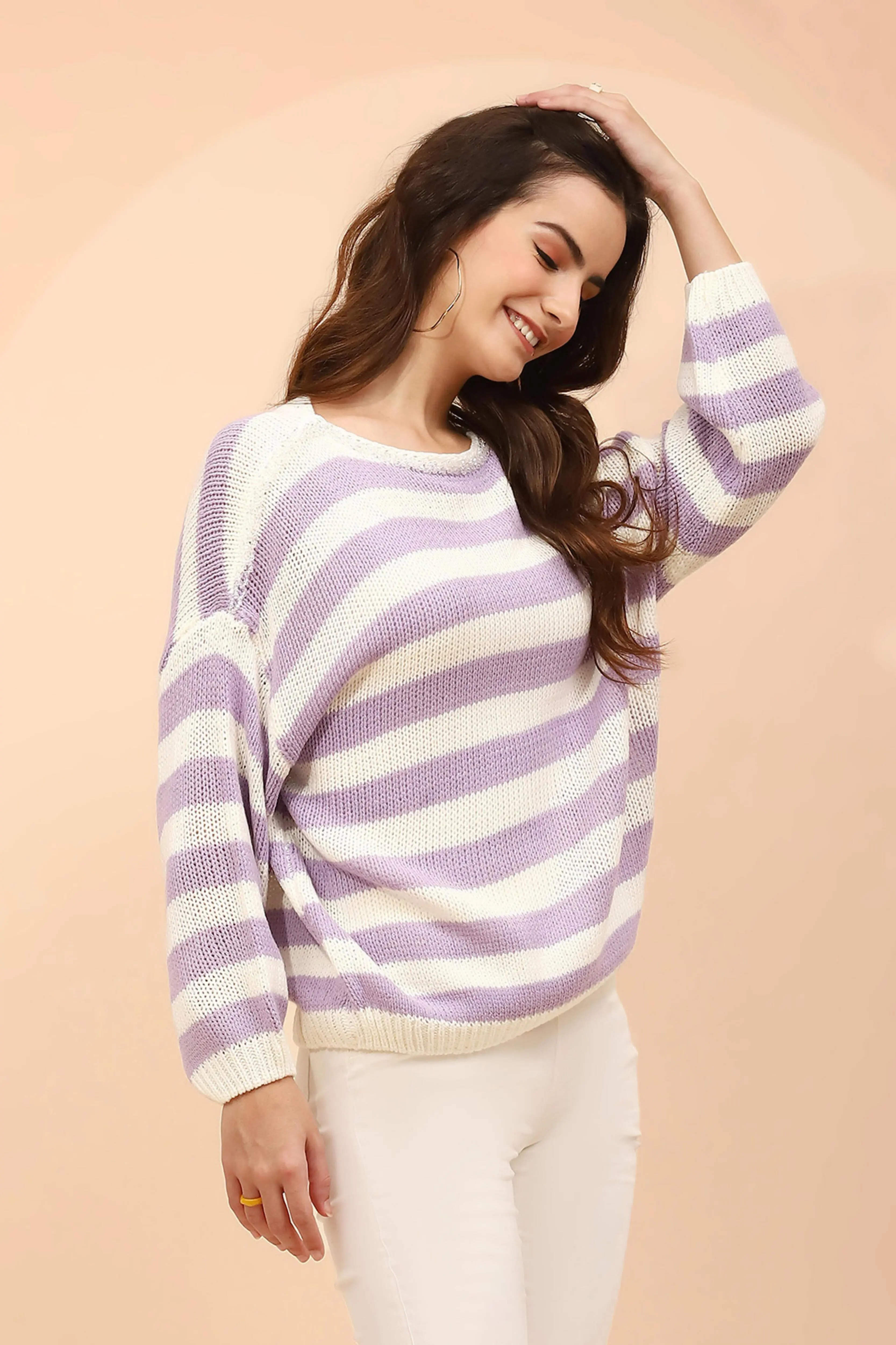 Purple Acrylic Loose Winter Pullover - Image 3