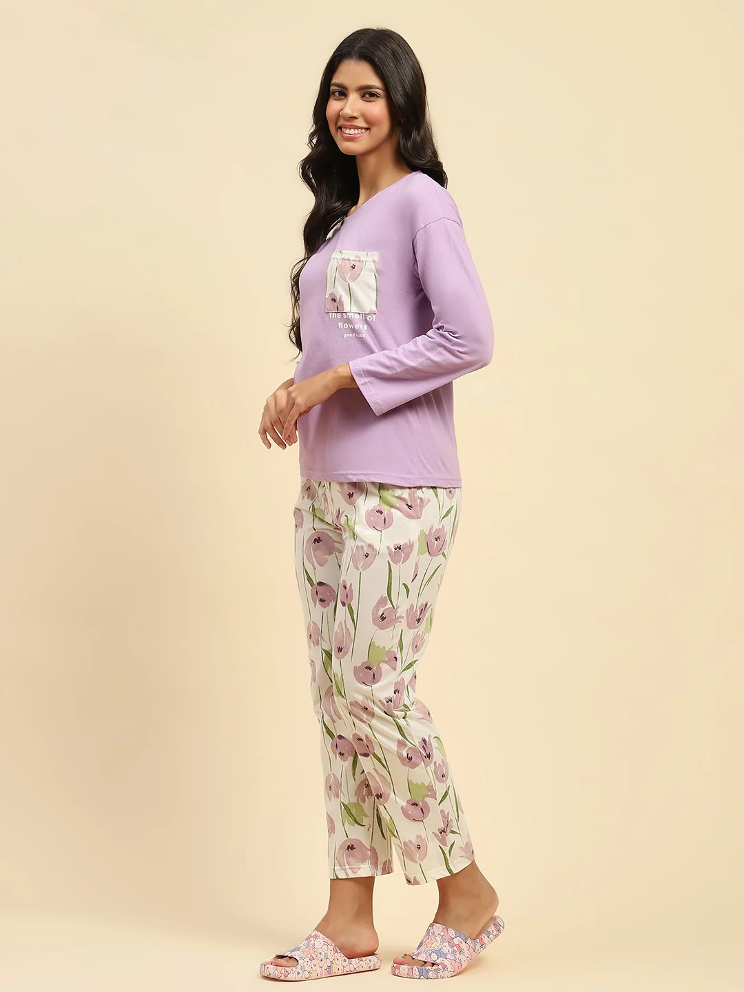 Lavender Floral Cotton Nightsuit - Image 9