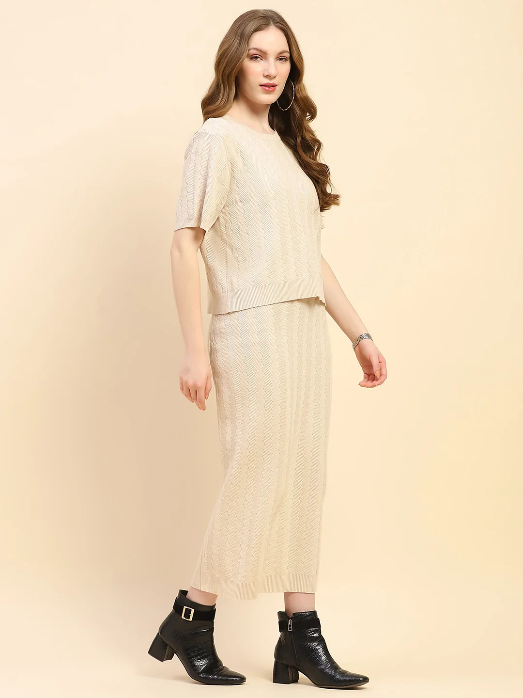 Beige Solid Viscose Blend Co-ord Set - Image 9