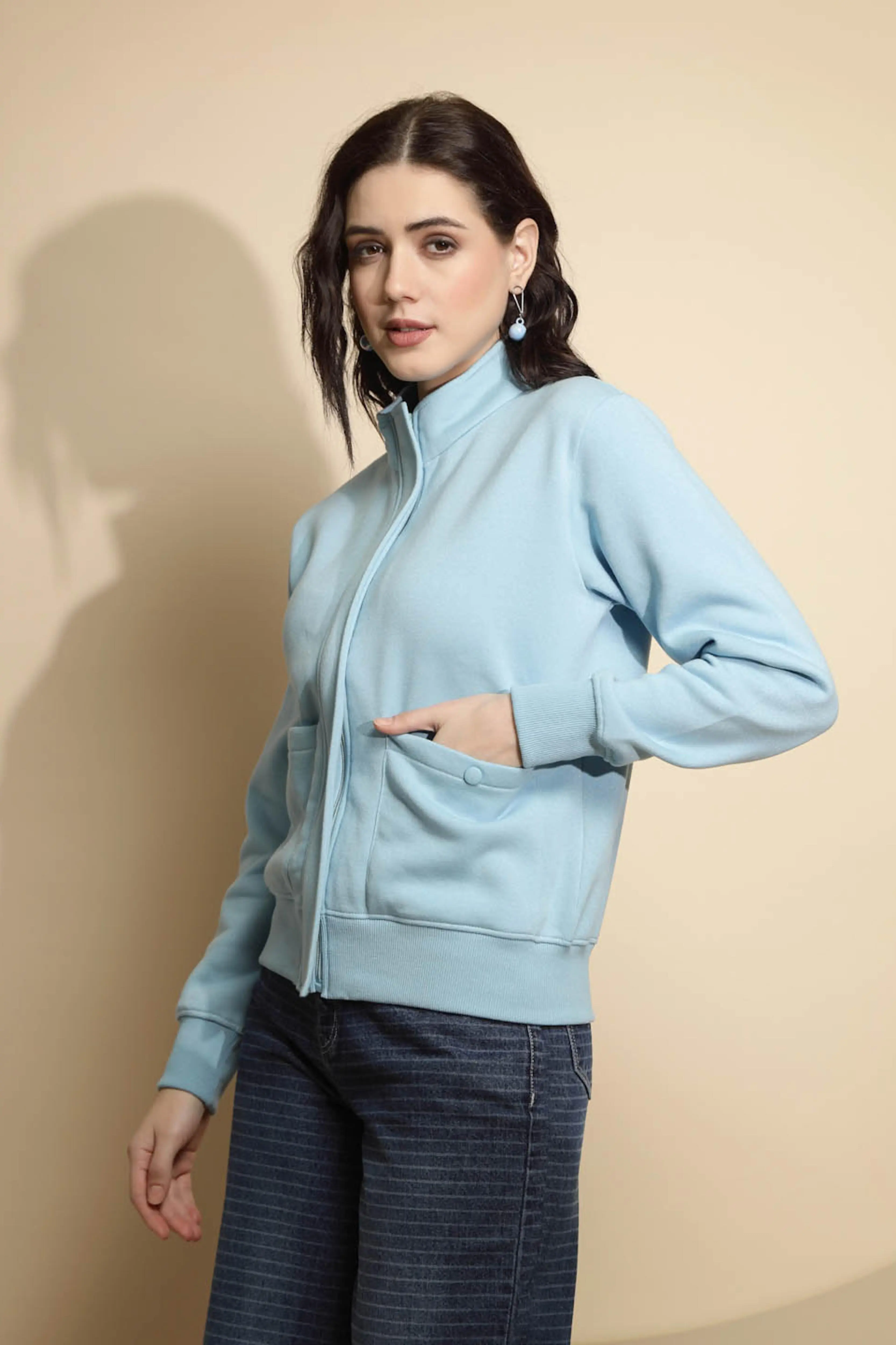 Light Blue Solid Acrylic Sweatshirt - Image 2