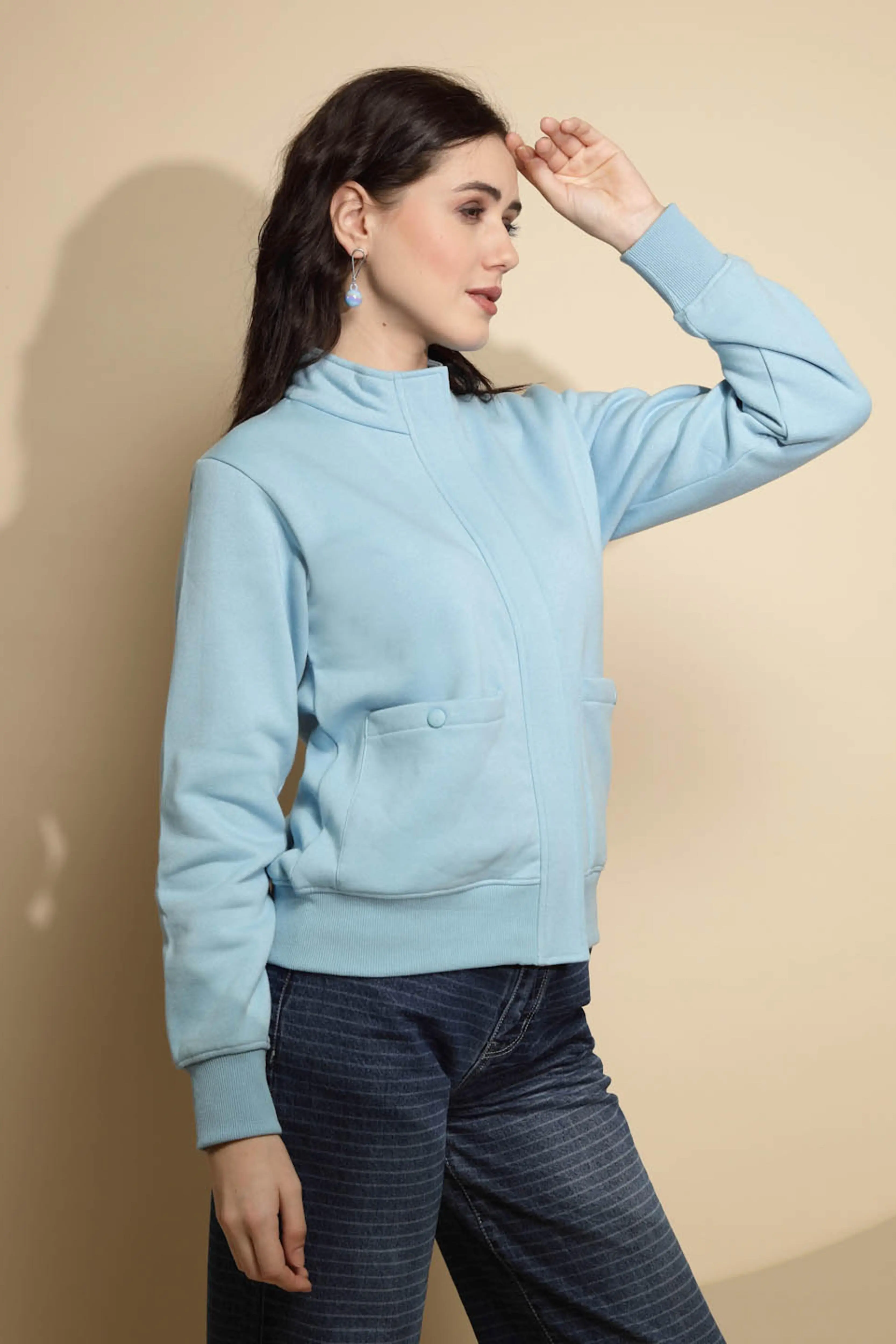 Light Blue Solid Acrylic Sweatshirt - Image 3