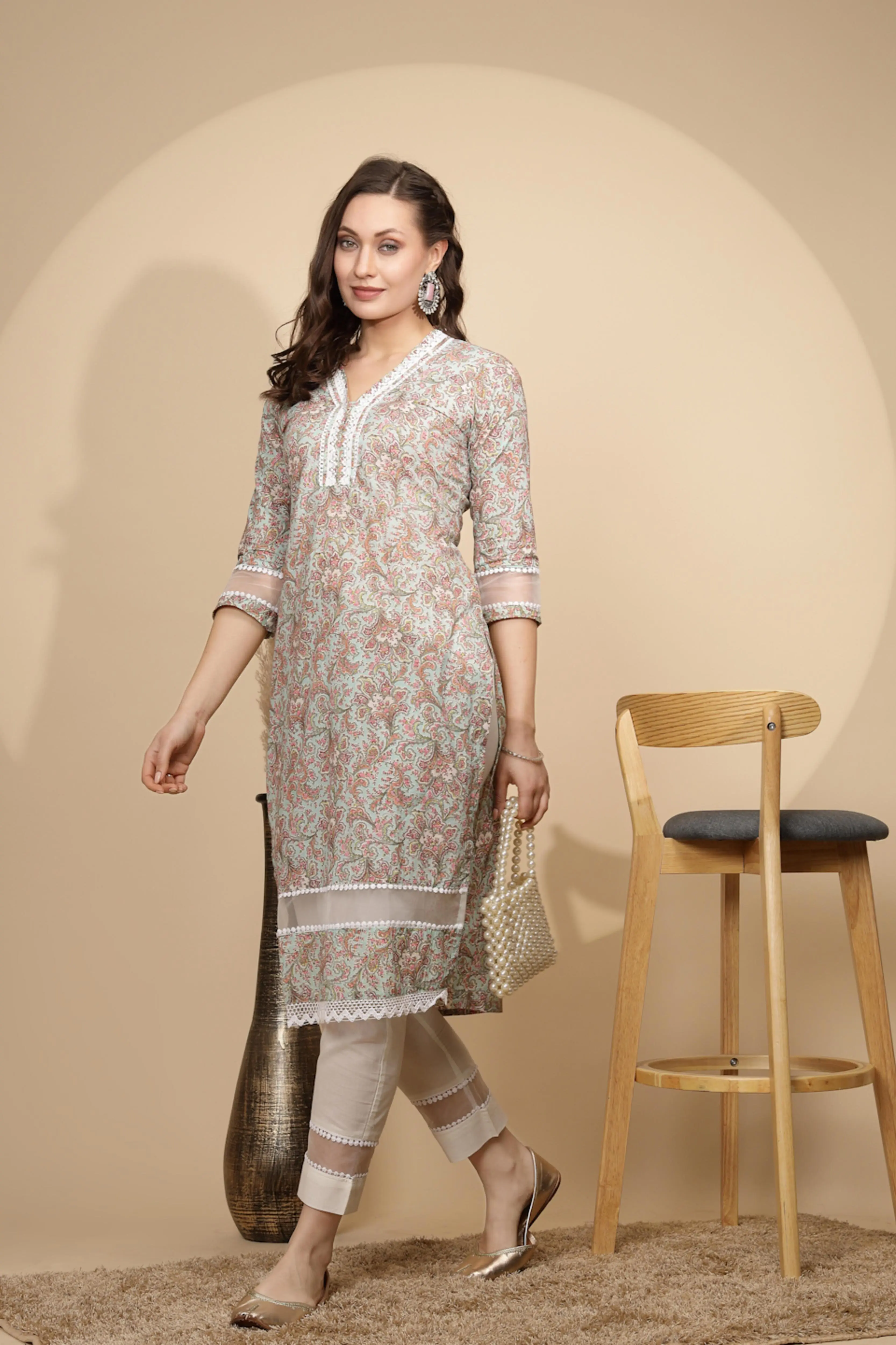 Light Green Cotton Kurta Set - Image 7