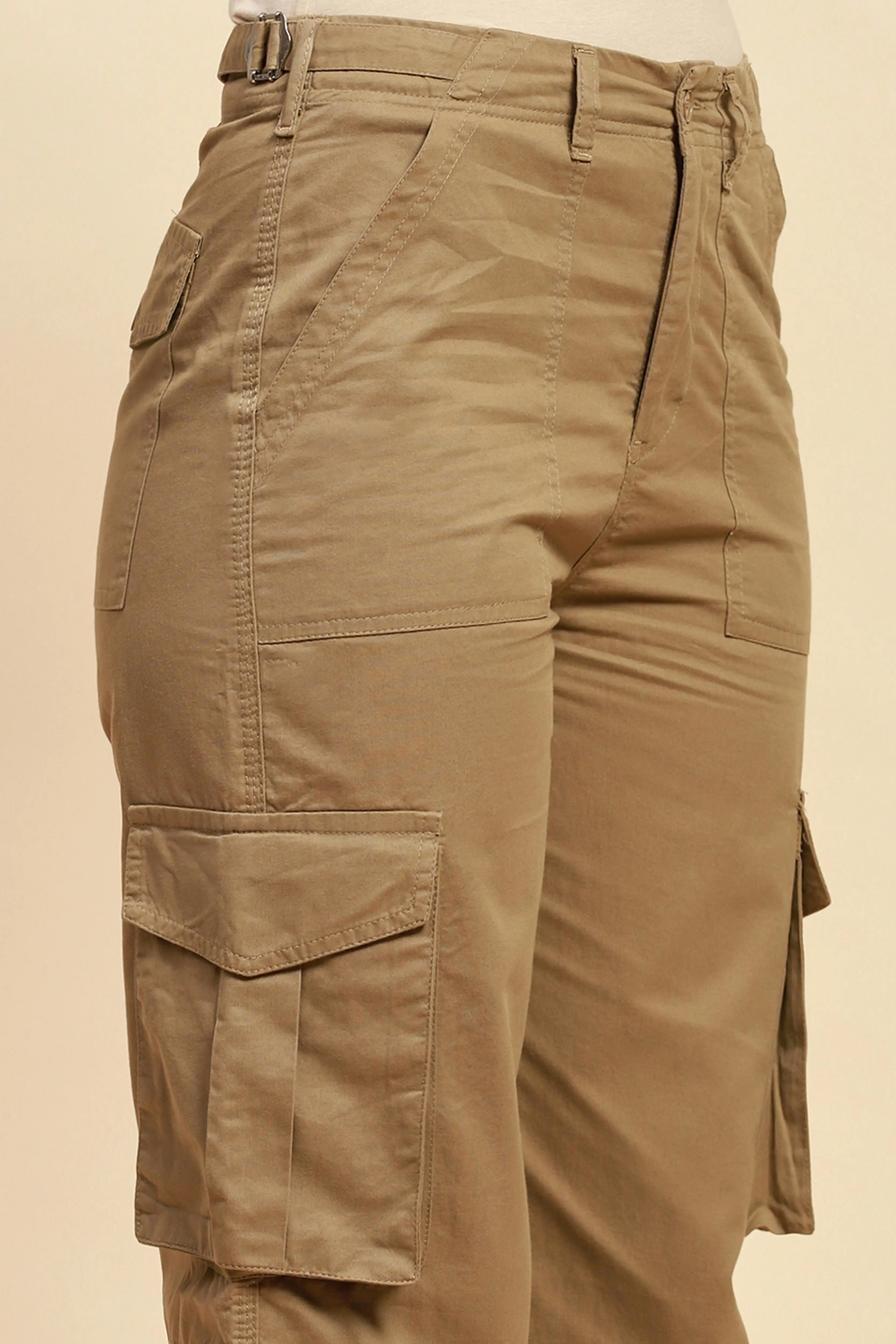 Khaki Cotton Straight Fit Cargo - Image 5