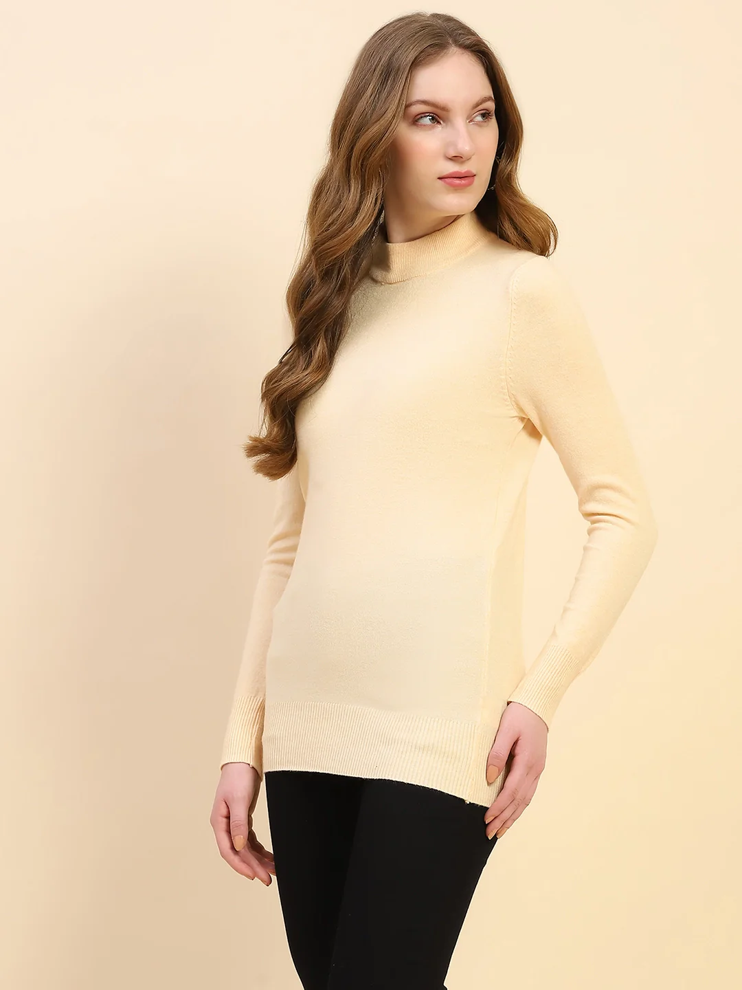 Cream Solid Wool Blend Pullover - Image 9