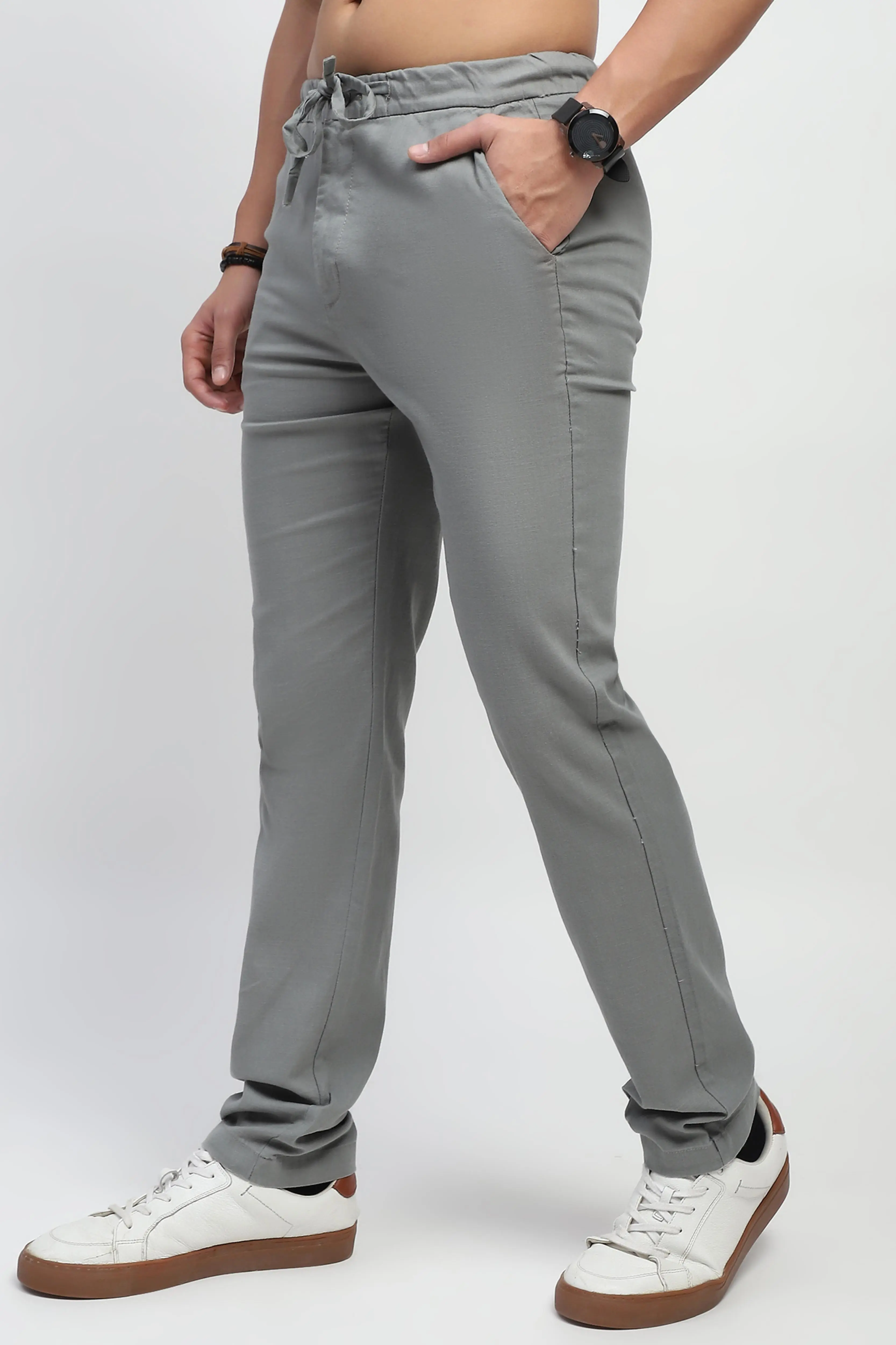 Olive Solid Cotton Regular Fit Trouser - Image 2