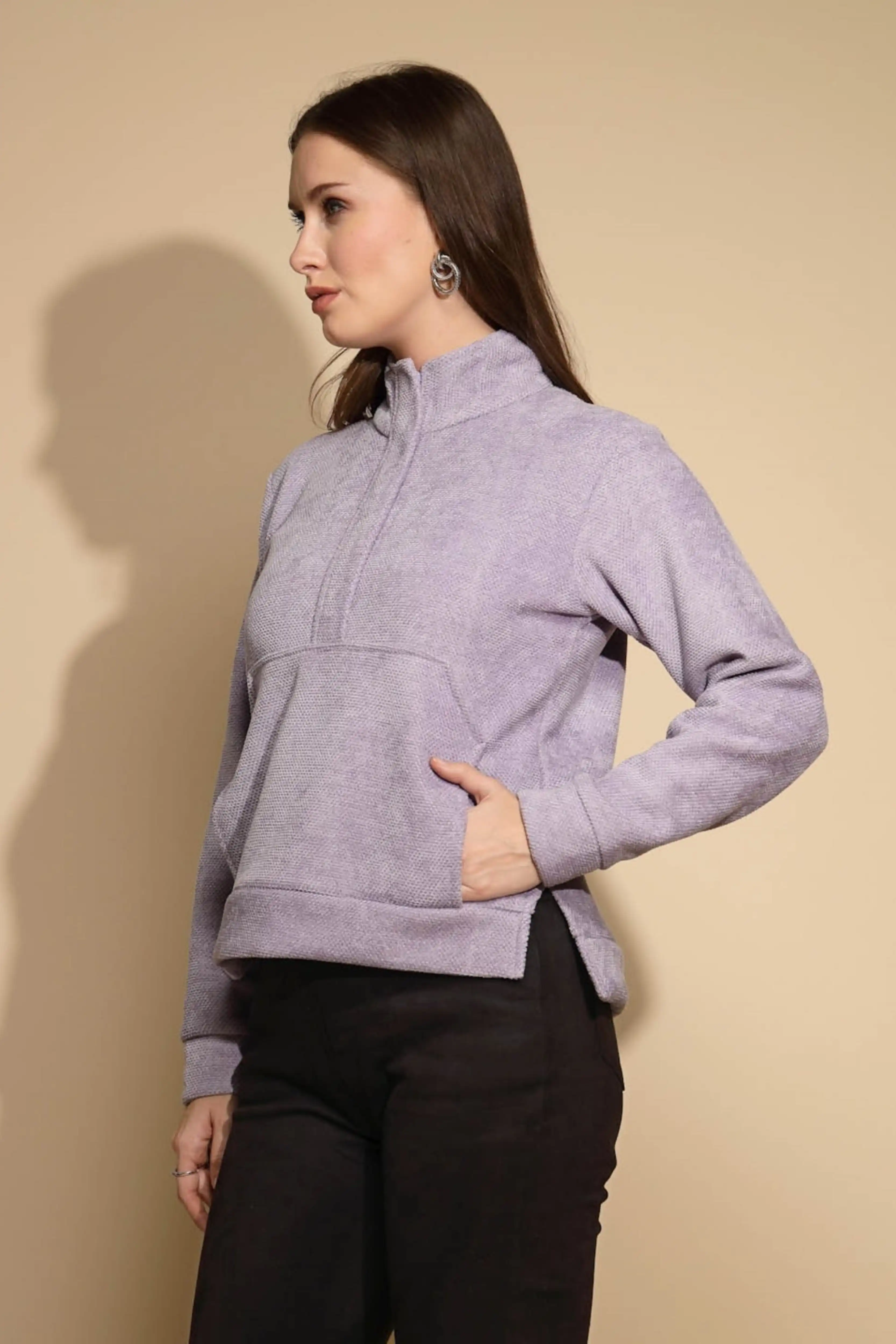 Lilac Solid Fleece Sweatshirt - Image 2