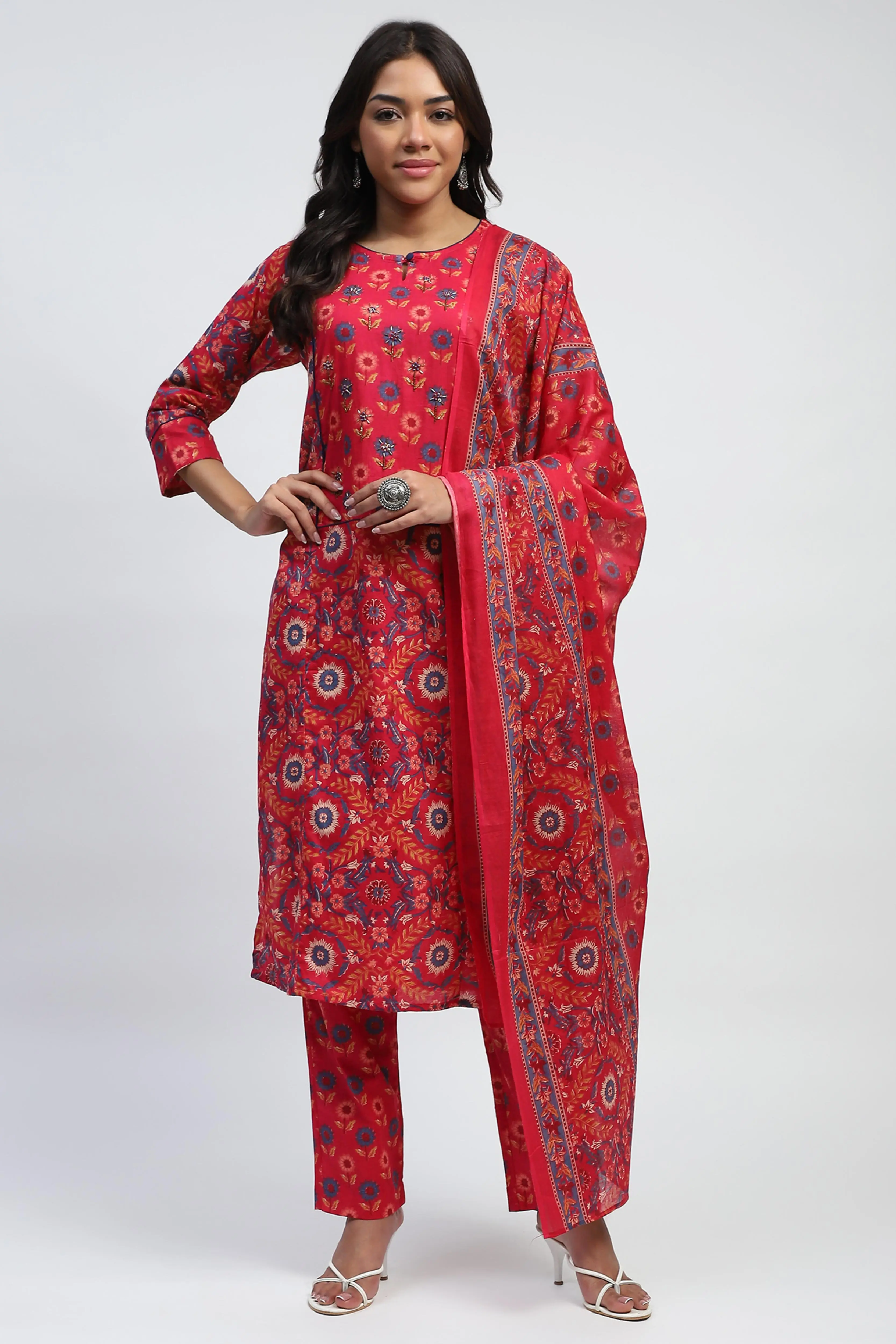 Magenta Floral Embroidered Suit Set