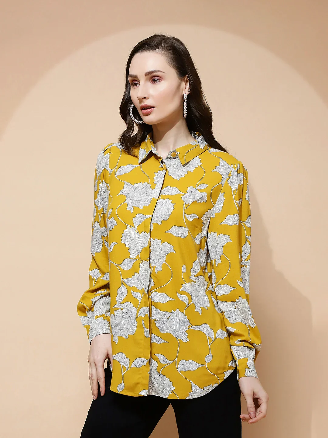 Mustard Abstract Floral Rayon Shirt - Image 10