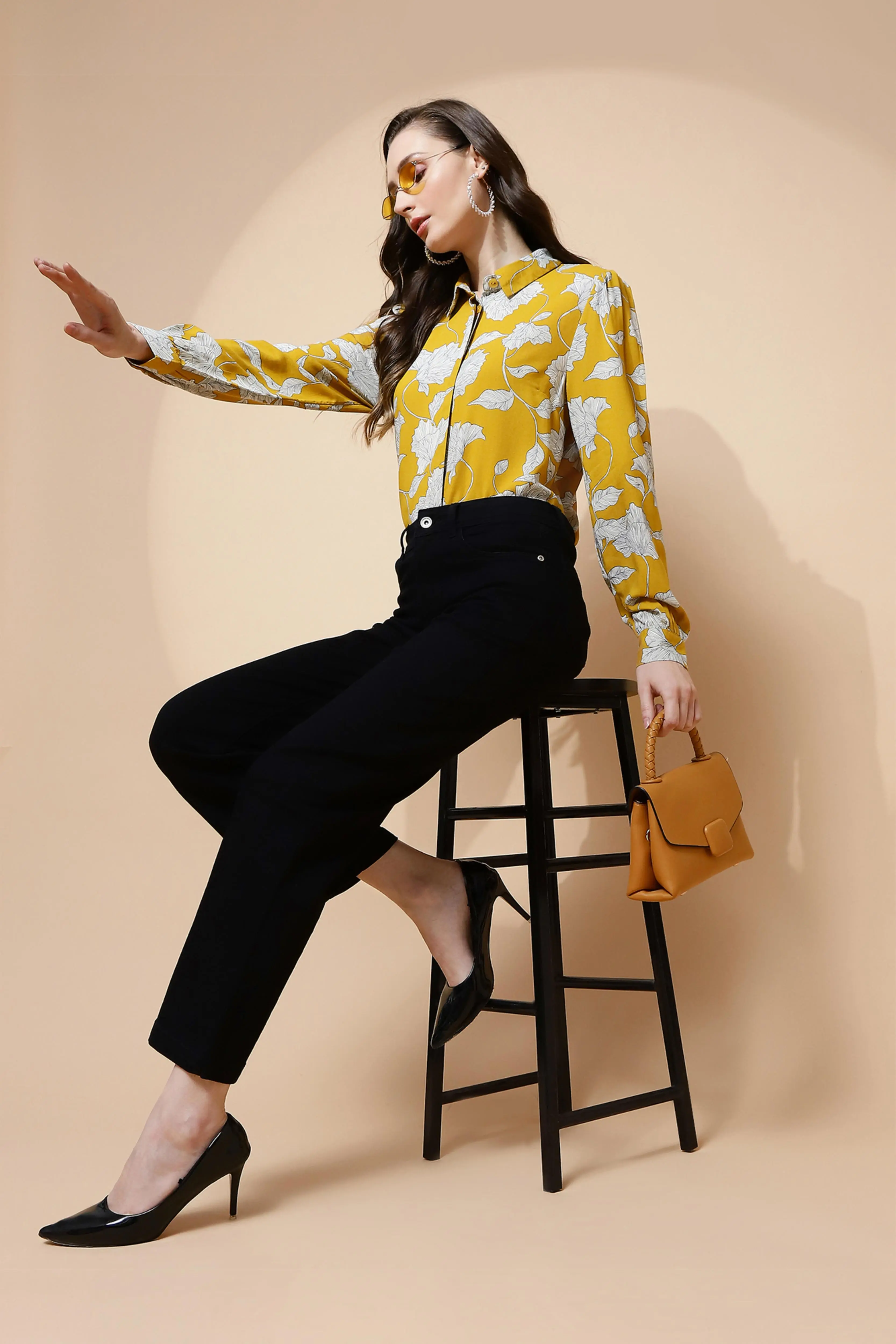 Mustard Abstract Floral Rayon Shirt - Image 7