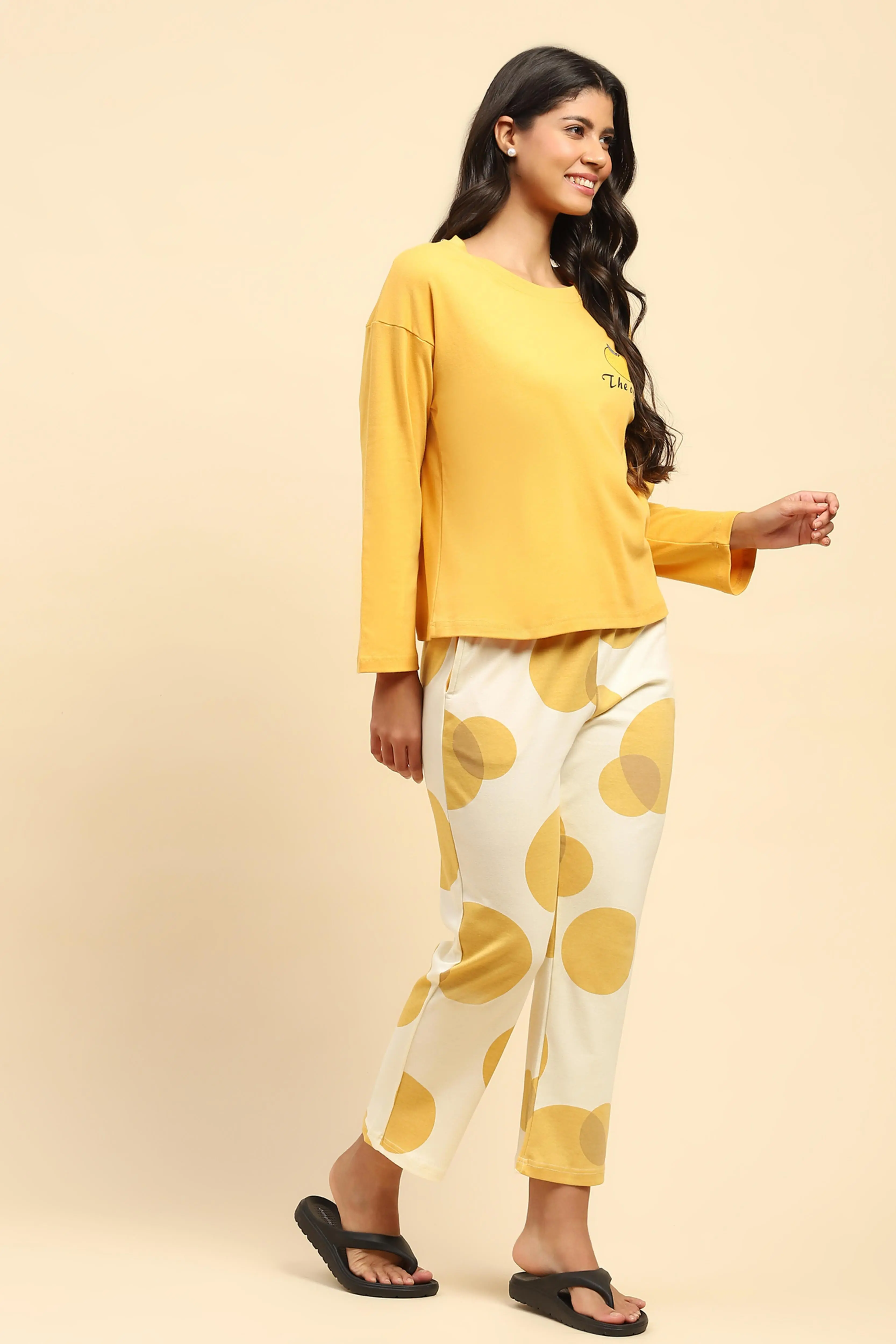Yellow Printed Cotton Nightsuit - Image 3