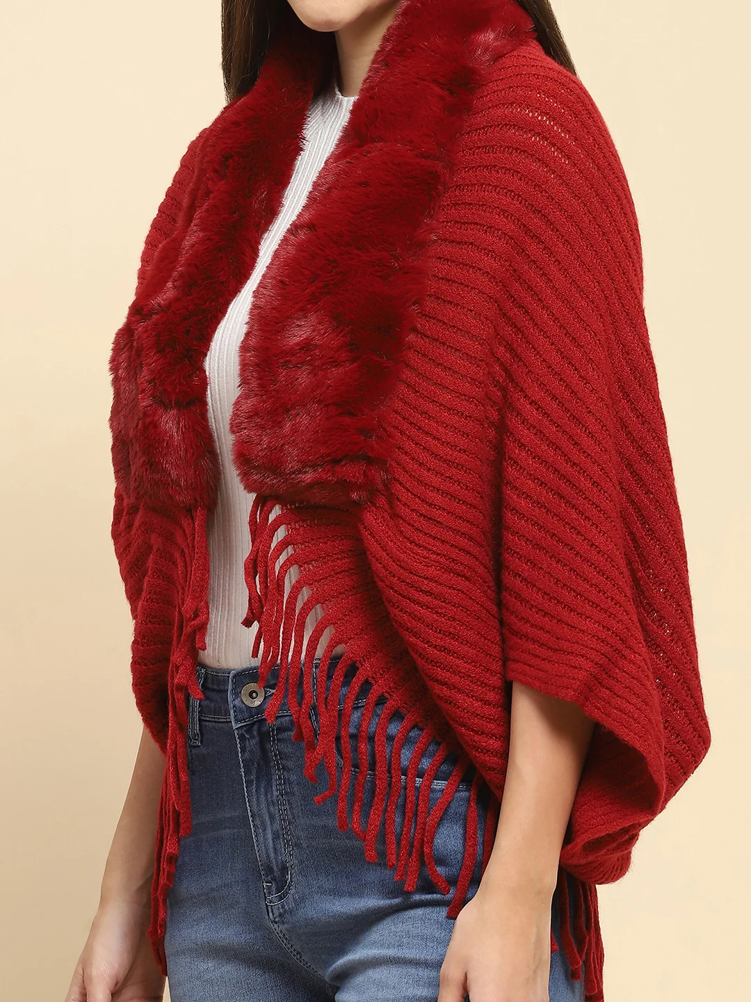 Maroon Acrylic Knitted Cape - Image 10