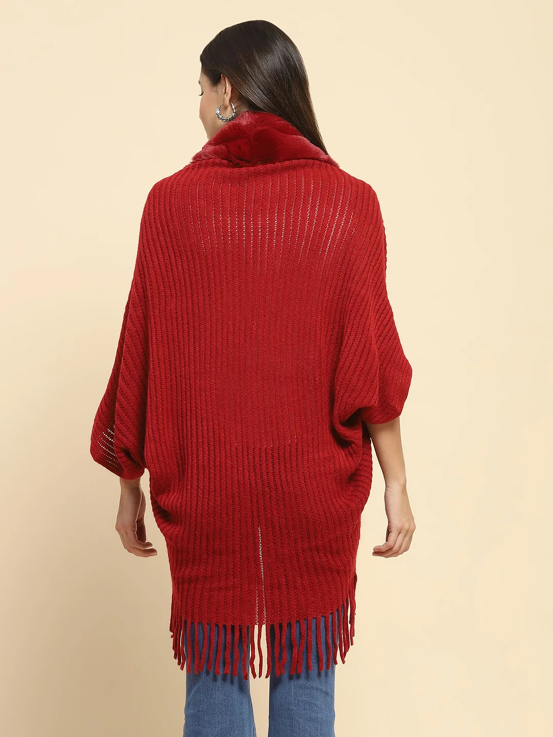 Maroon Acrylic Knitted Cape - Image 11