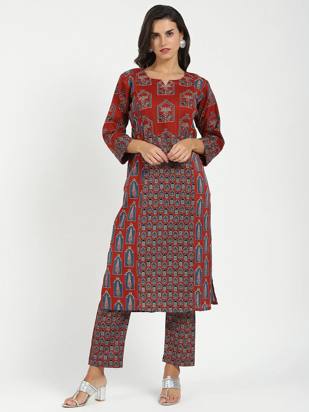 Maroon Ajrakh Embellsihed Cotton Kurta - Image 8