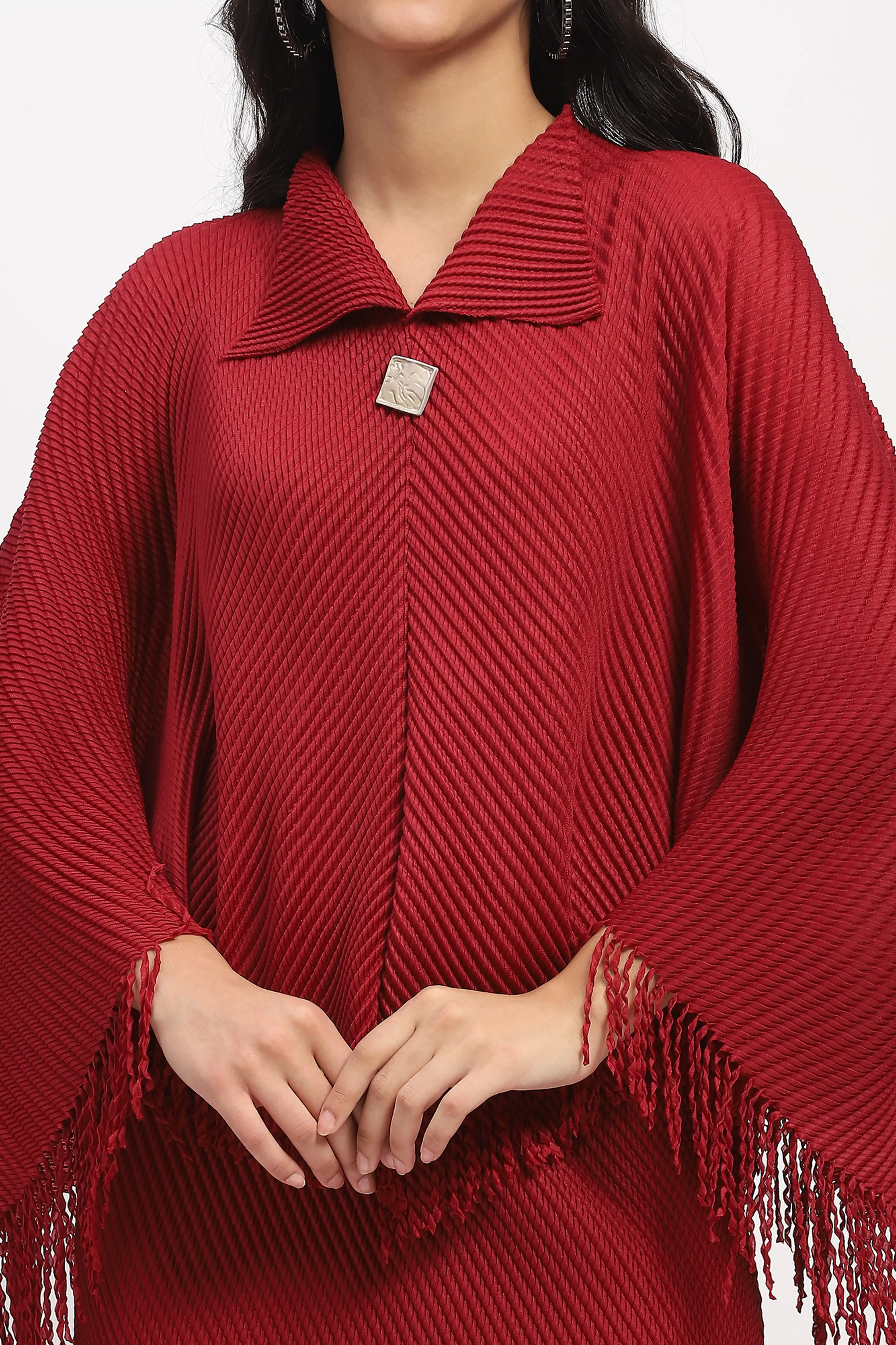 Maroon Bohemian Frayed Edge Top & Skirt Set - Image 6