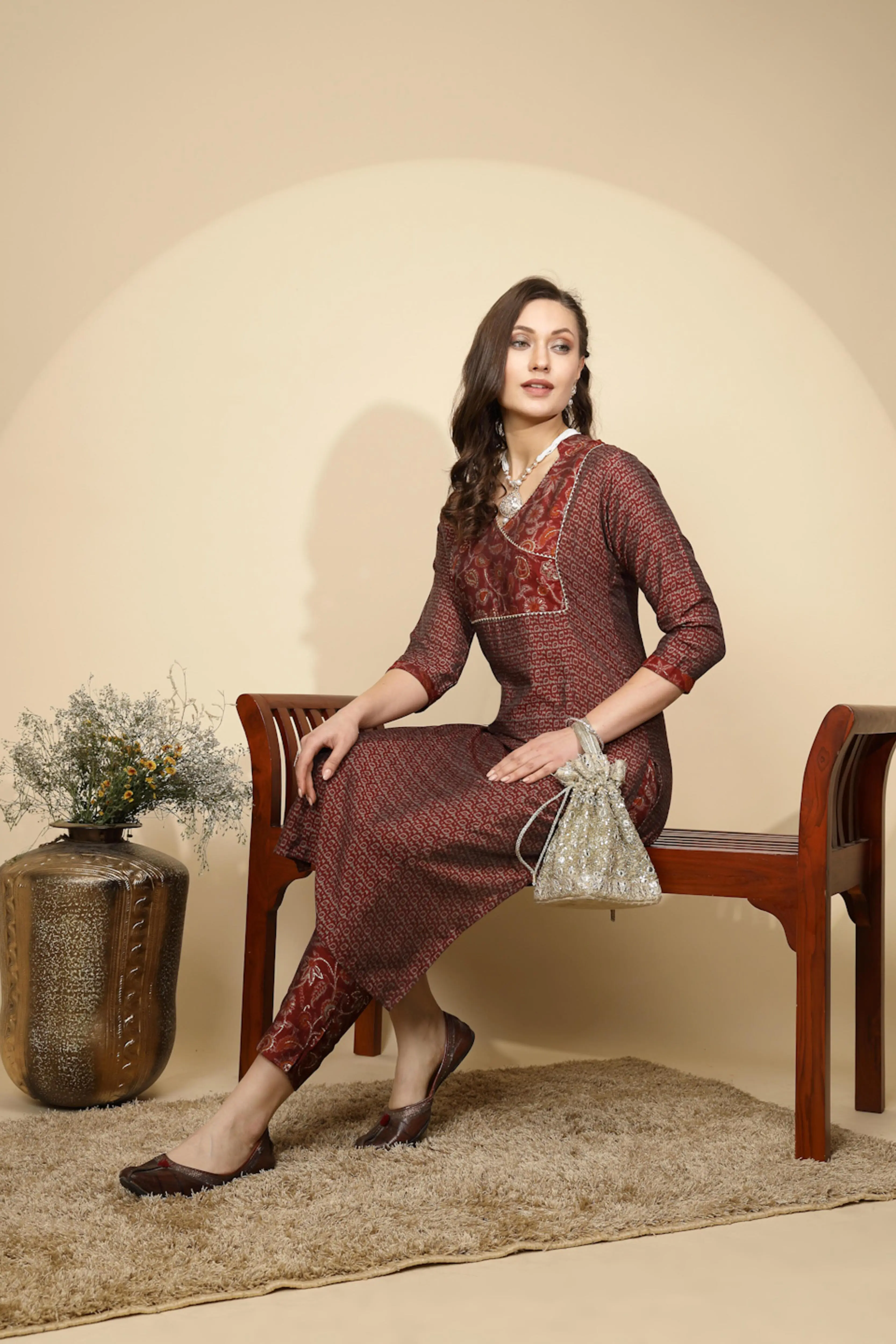 Maroon Rayon Regular Fit Kurta Set For - Image 8