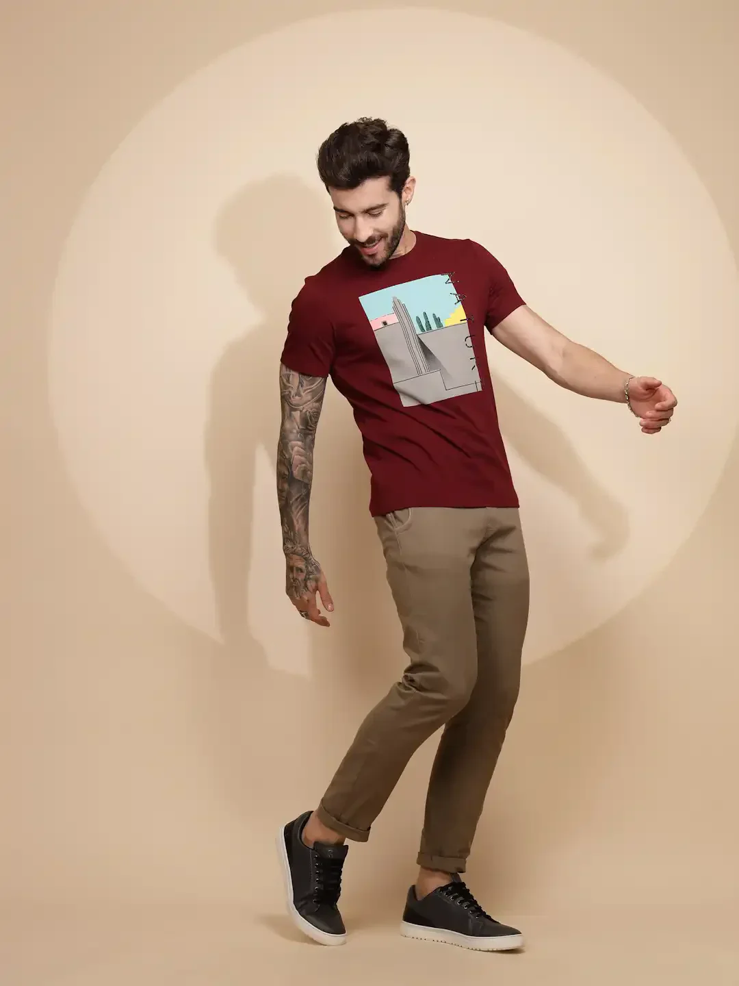 Maroon Cotton Regular Fit T-Shirt - Image 12
