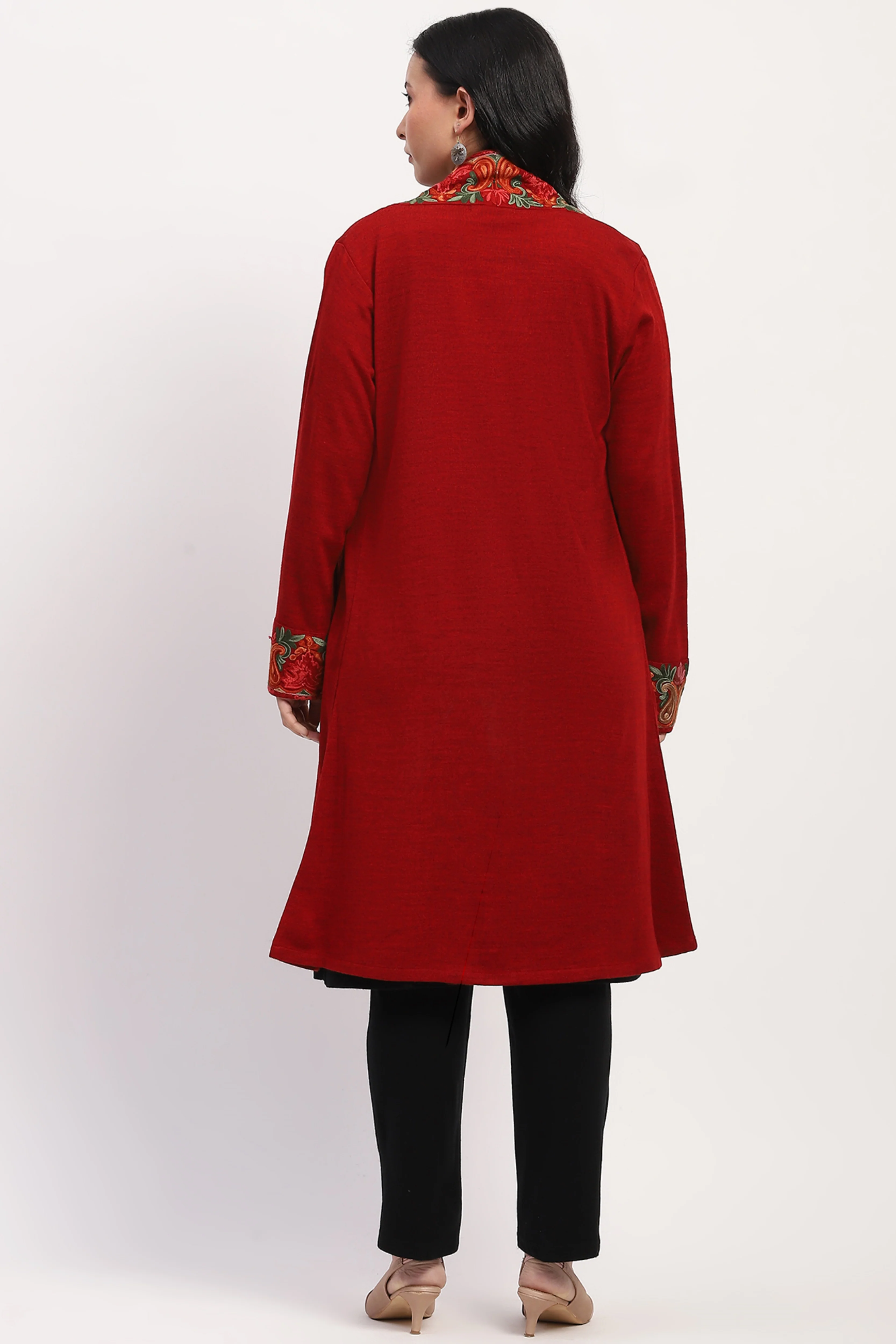 Maroon Embroidered Winter Ethnic Shrug - Image 4
