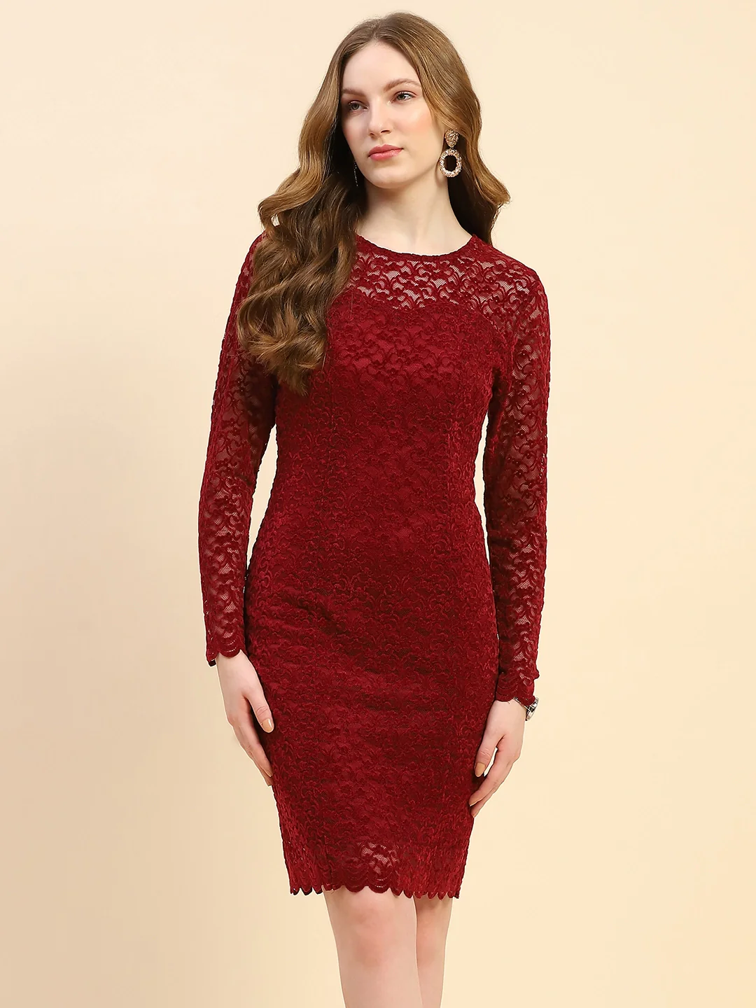 Maroon Floral Slim Fit Dress - Image 13