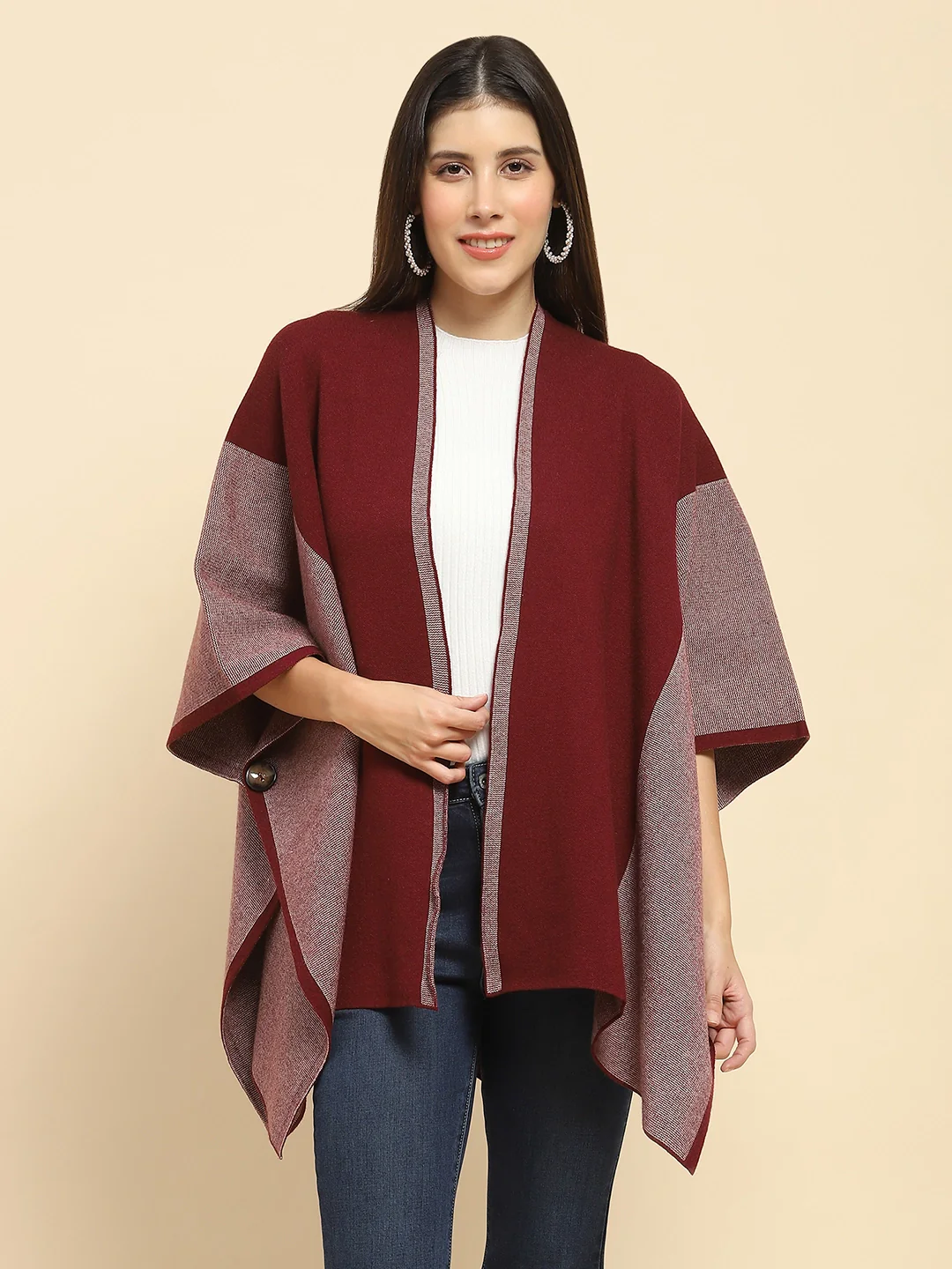 Maroon Wool Blend Winter Shrug - Image 12